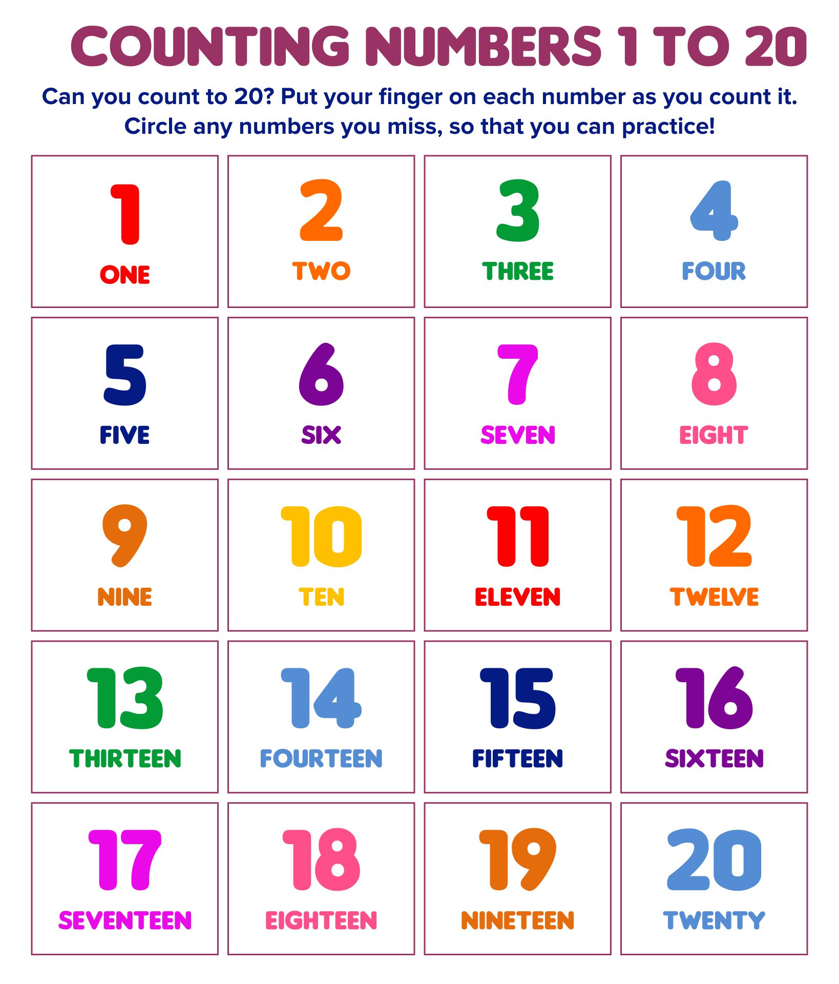 Printable Counting To 20 Worksheets
