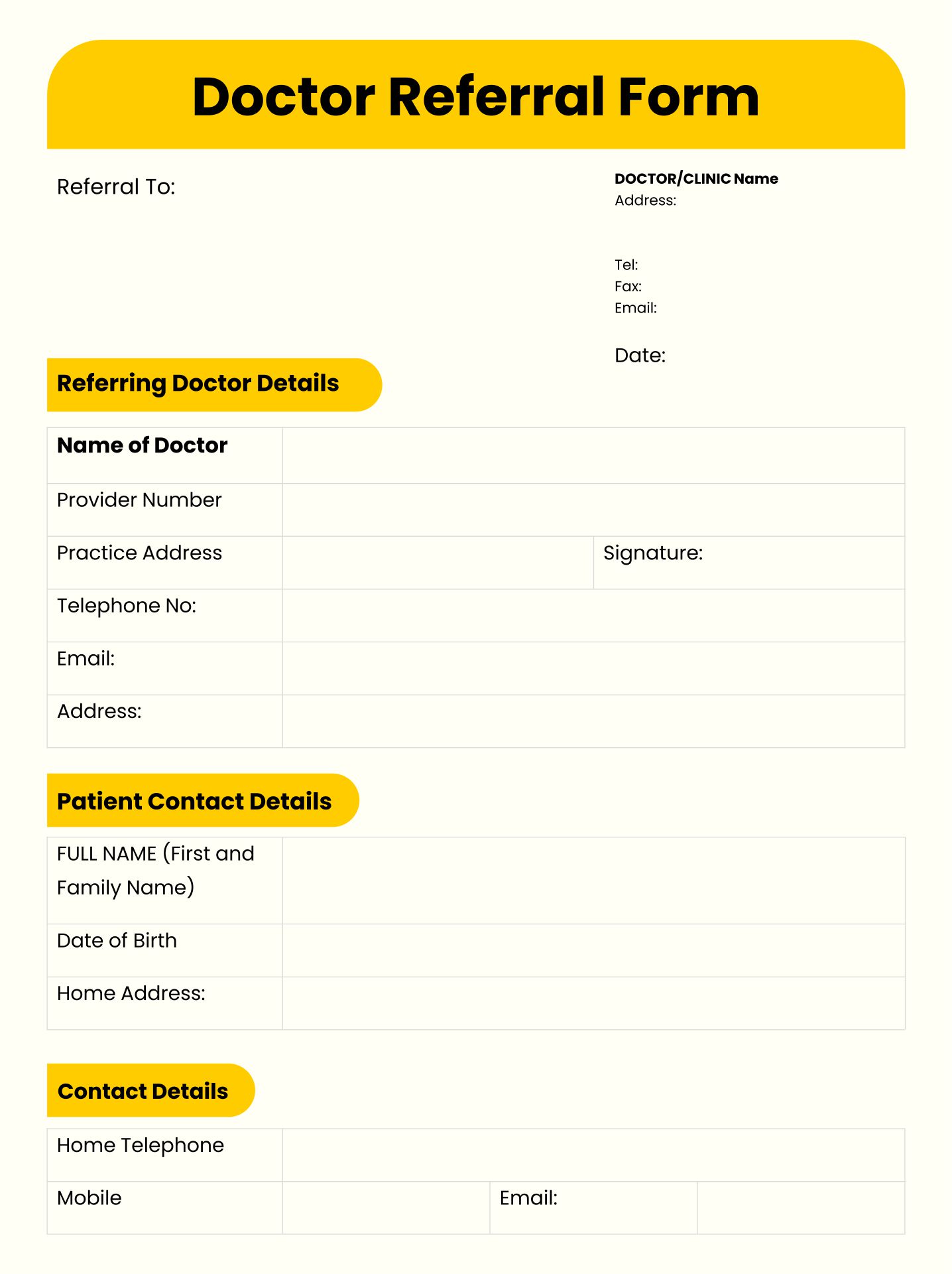 Printable Doctor Referral Form Template
