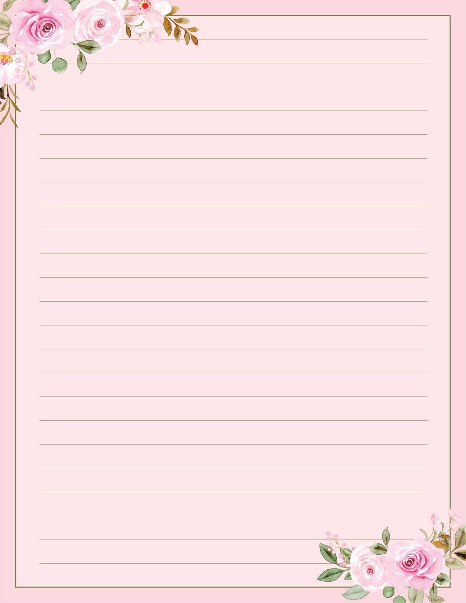 Printable Floral Lined Paper Pastel Writing Paper