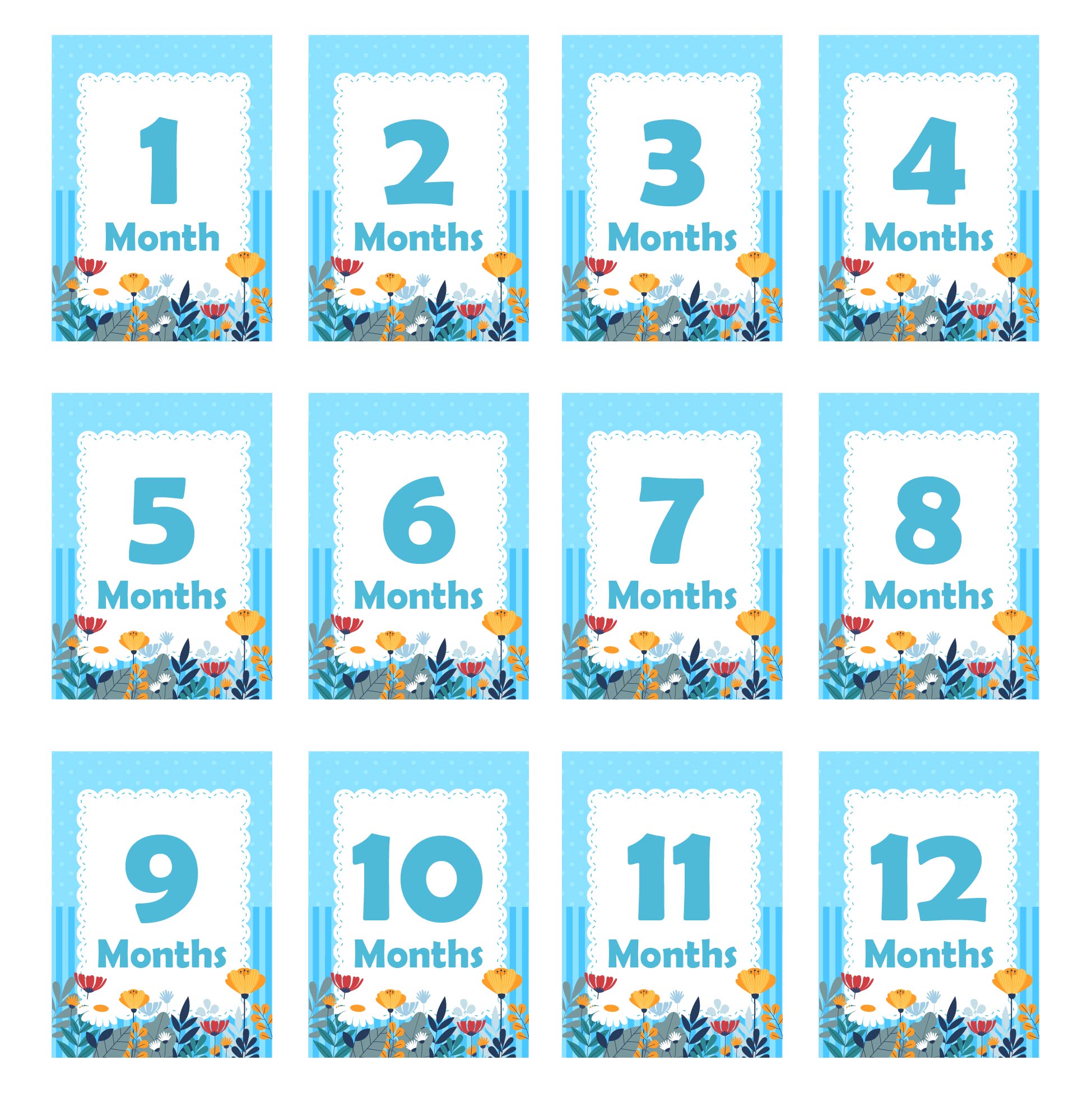 Printable Floral Month Signs For Baby Milestone Cards