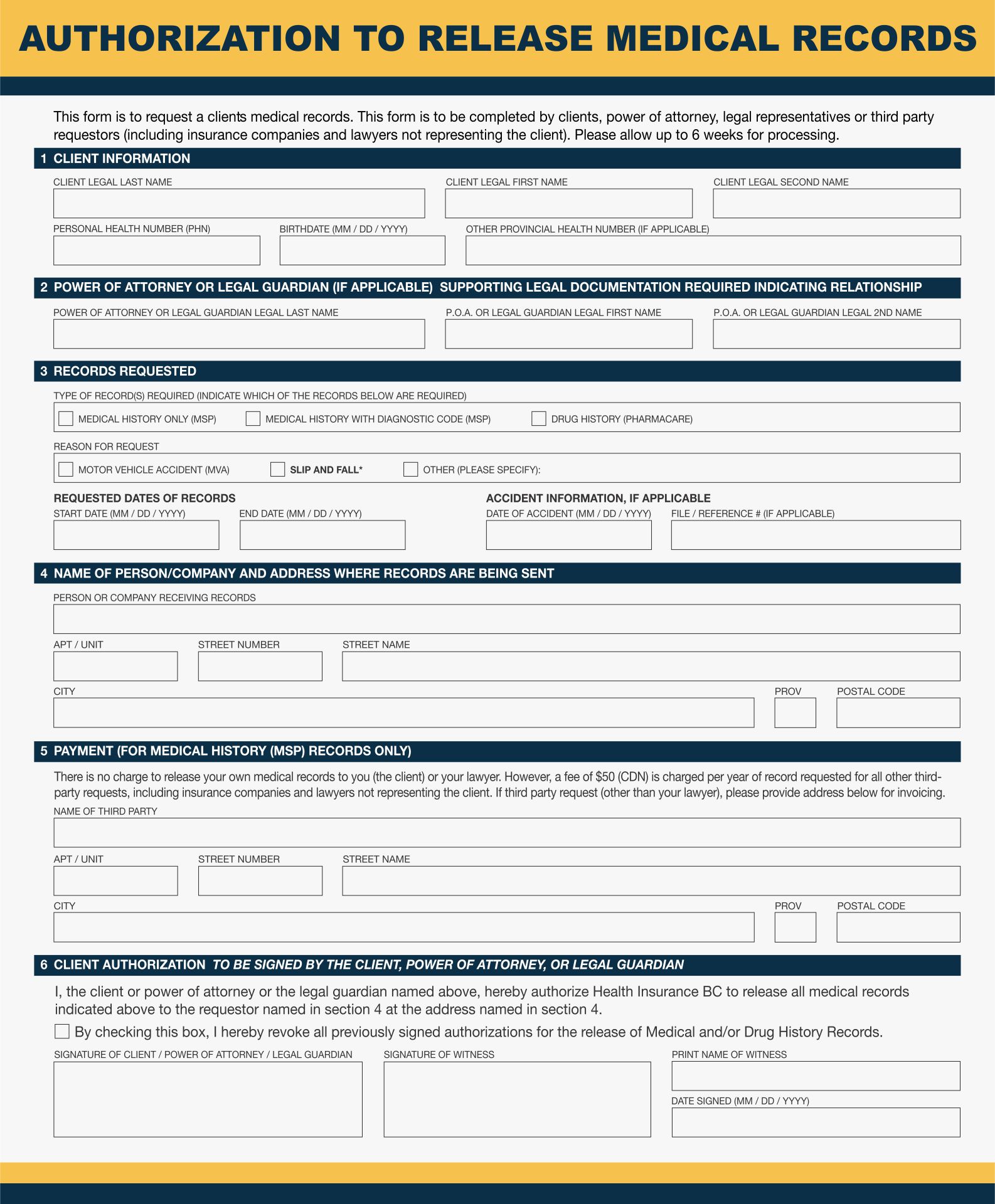 Printable Generic Medical Records Release Authorization Form Template