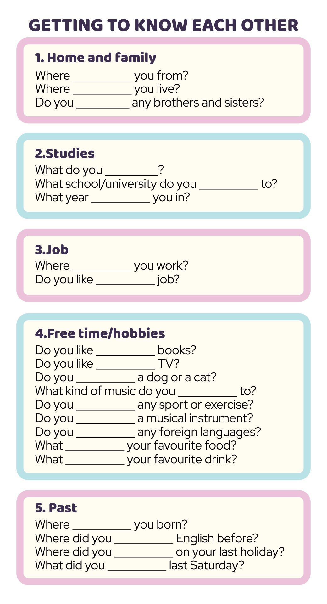 Printable Getting-to-Know Each Other Worksheets