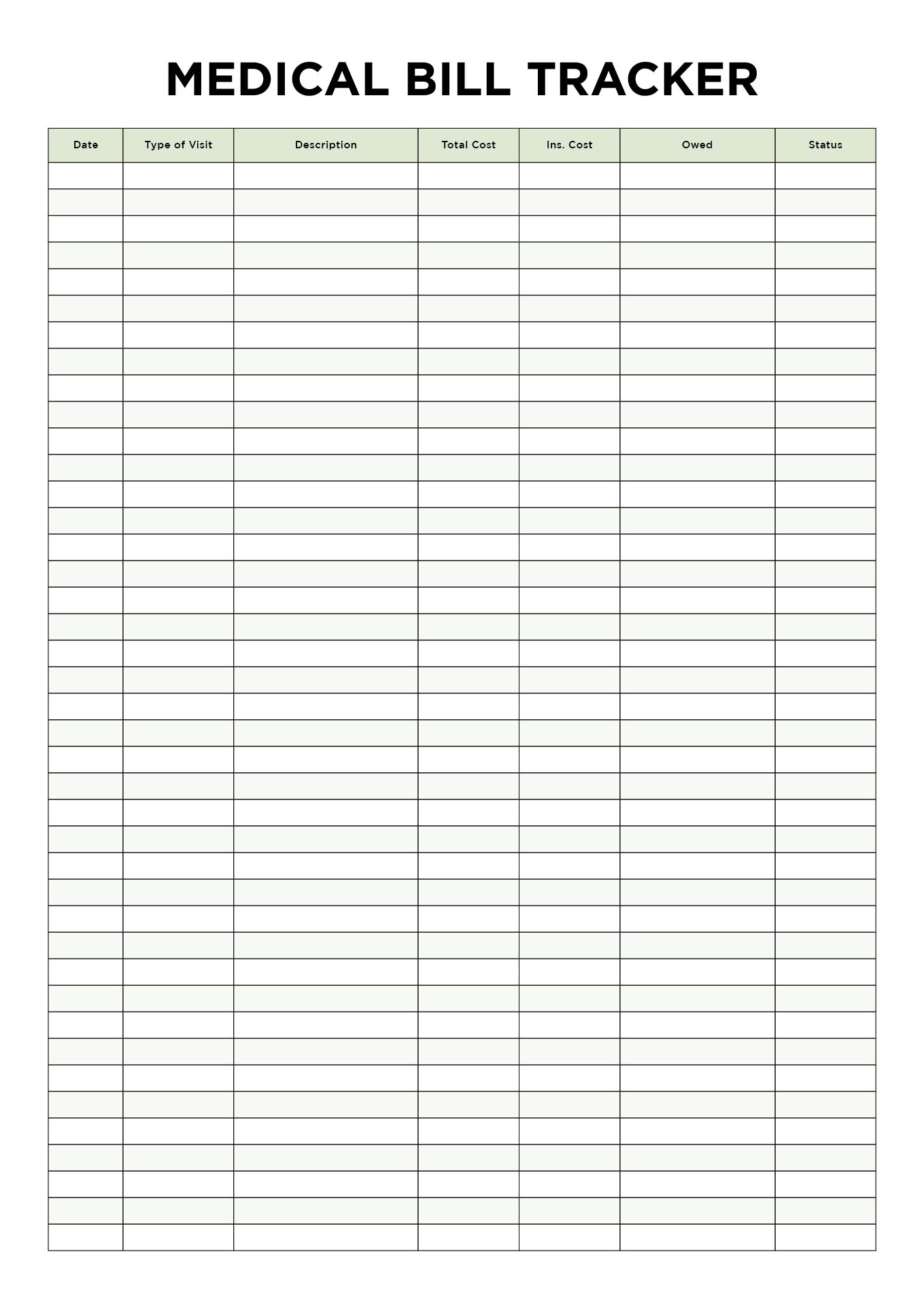 Printable Hospital Patient Medical Bill Tracker Template