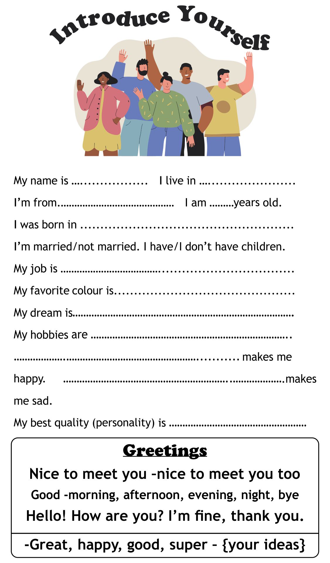 Printable Introduce Yourself Worksheet Template