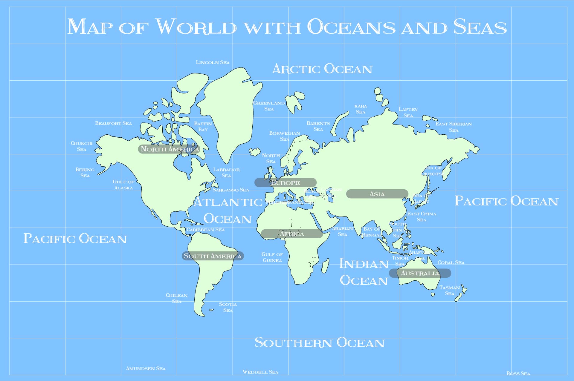 Printable Labeled Map Of World With Oceans And Seas