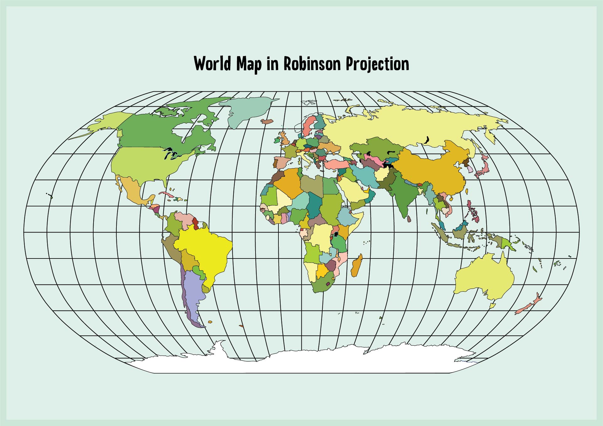 Printable Large World Map In Robinson Projection