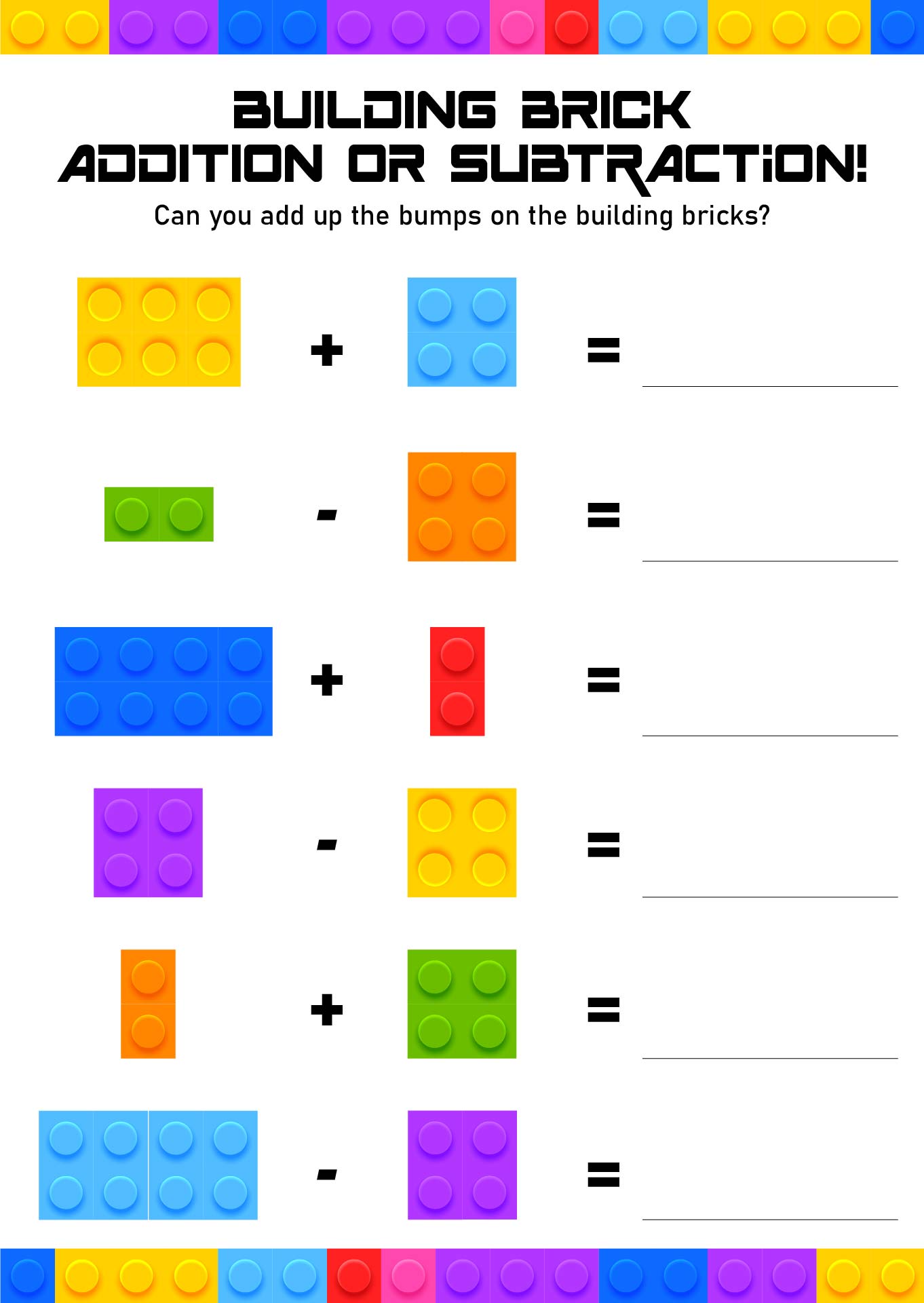 Printable LEGO Addition And Subtraction Game