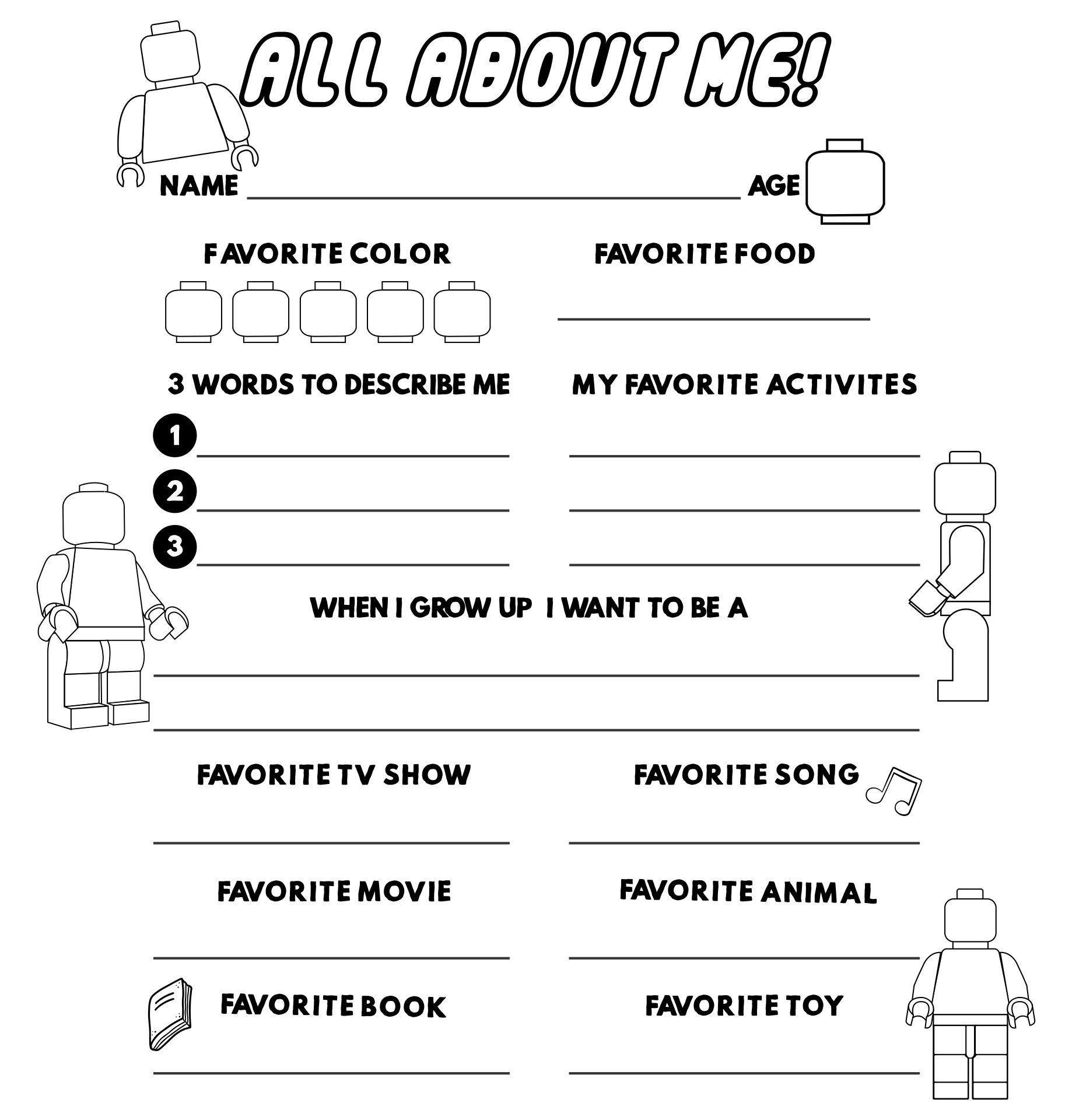 Printable Lego All About Me Worksheet