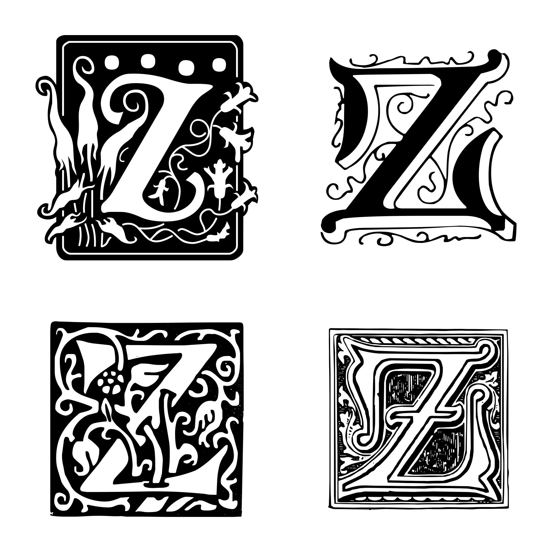 Printable Letter Z Initial Monogram Black And White