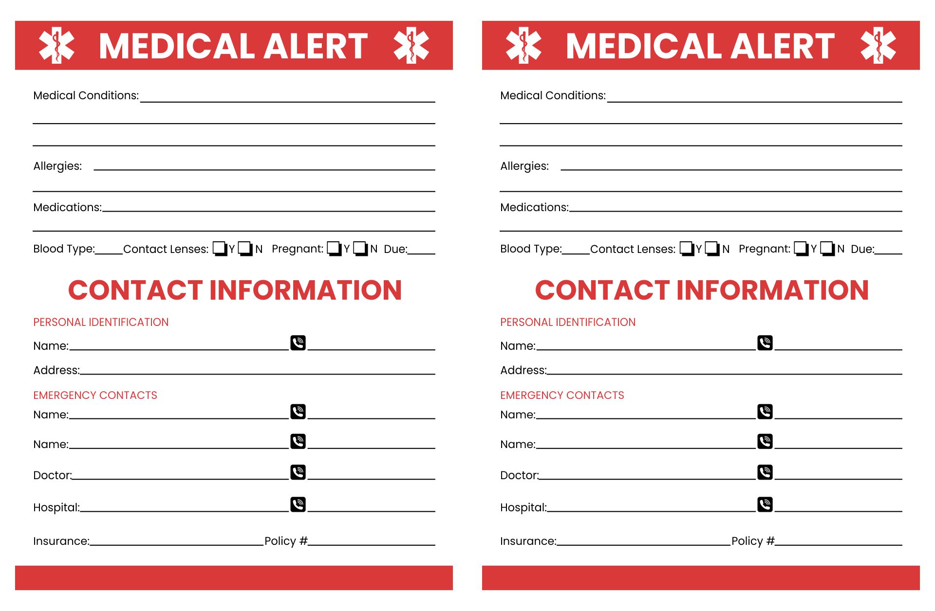 Printable Medical Alert Card Template