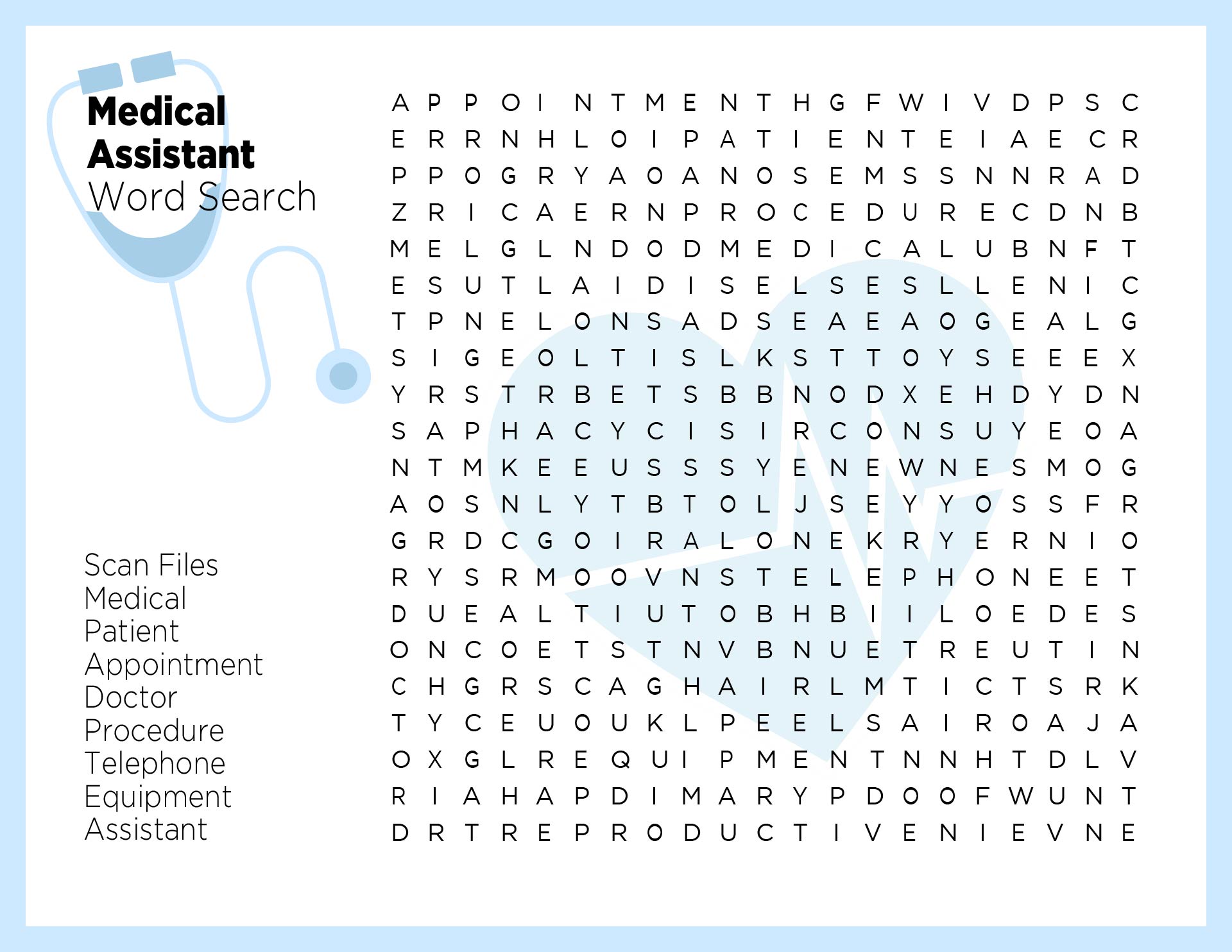Printable Medical Assistant Word Search