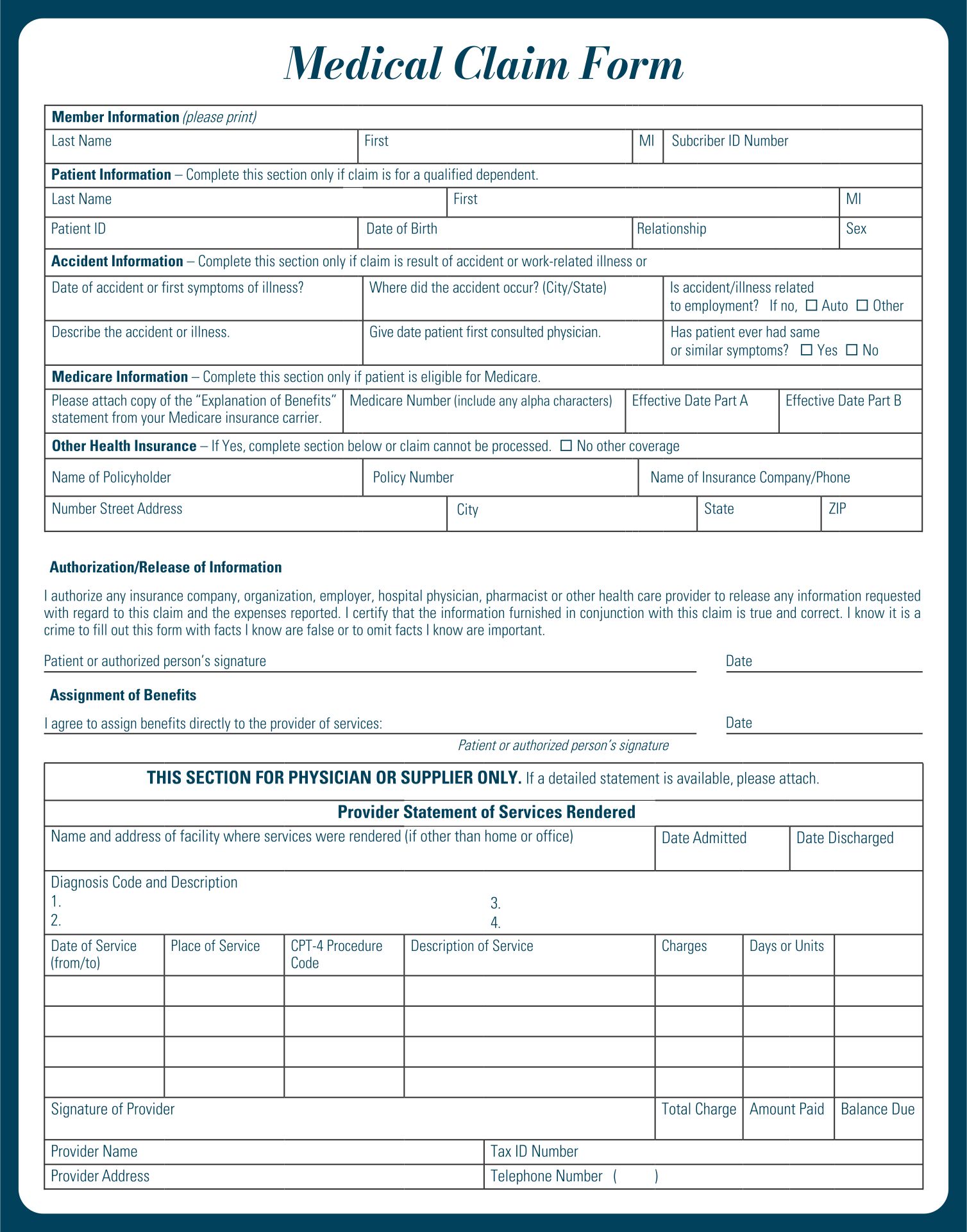 Printable Medical Claims Forms