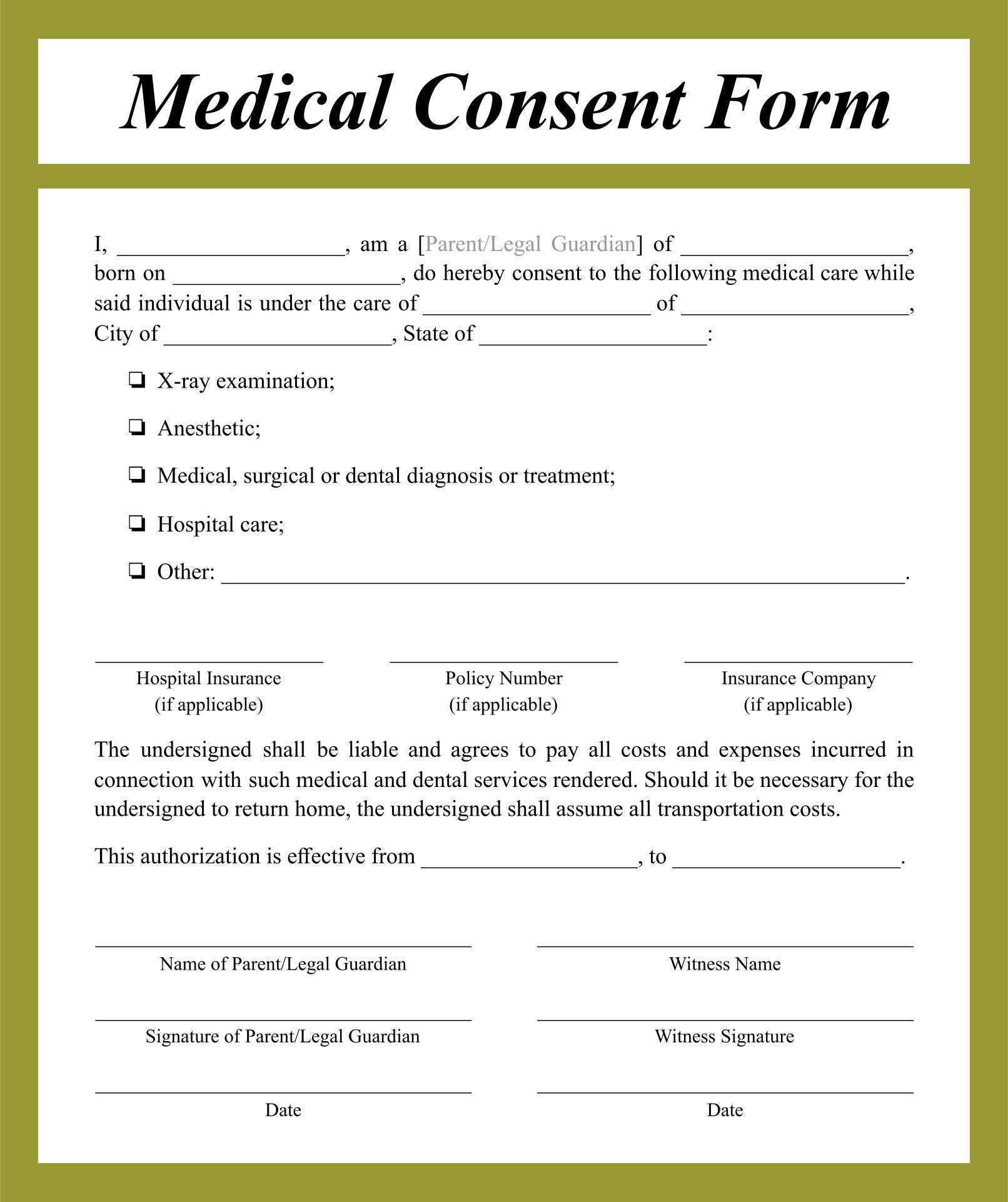 Printable Medical Consent Forms For Adults