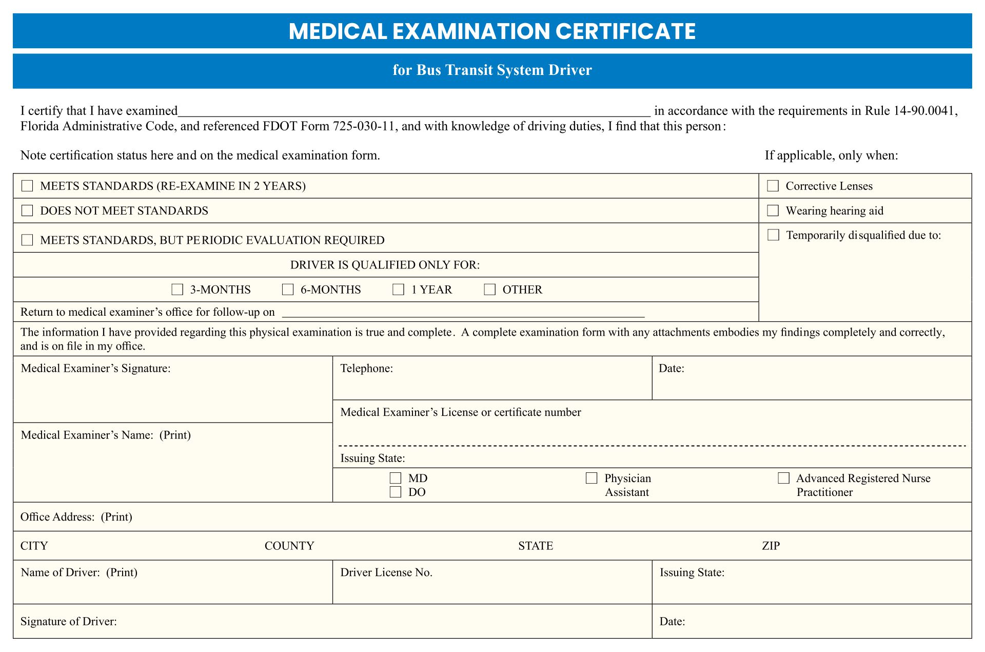 Printable Medical Examiners Certificate Wallet Card Template
