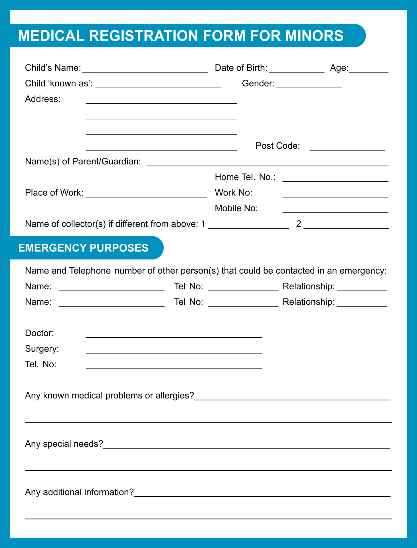 Printable Medical Form For Minors Template