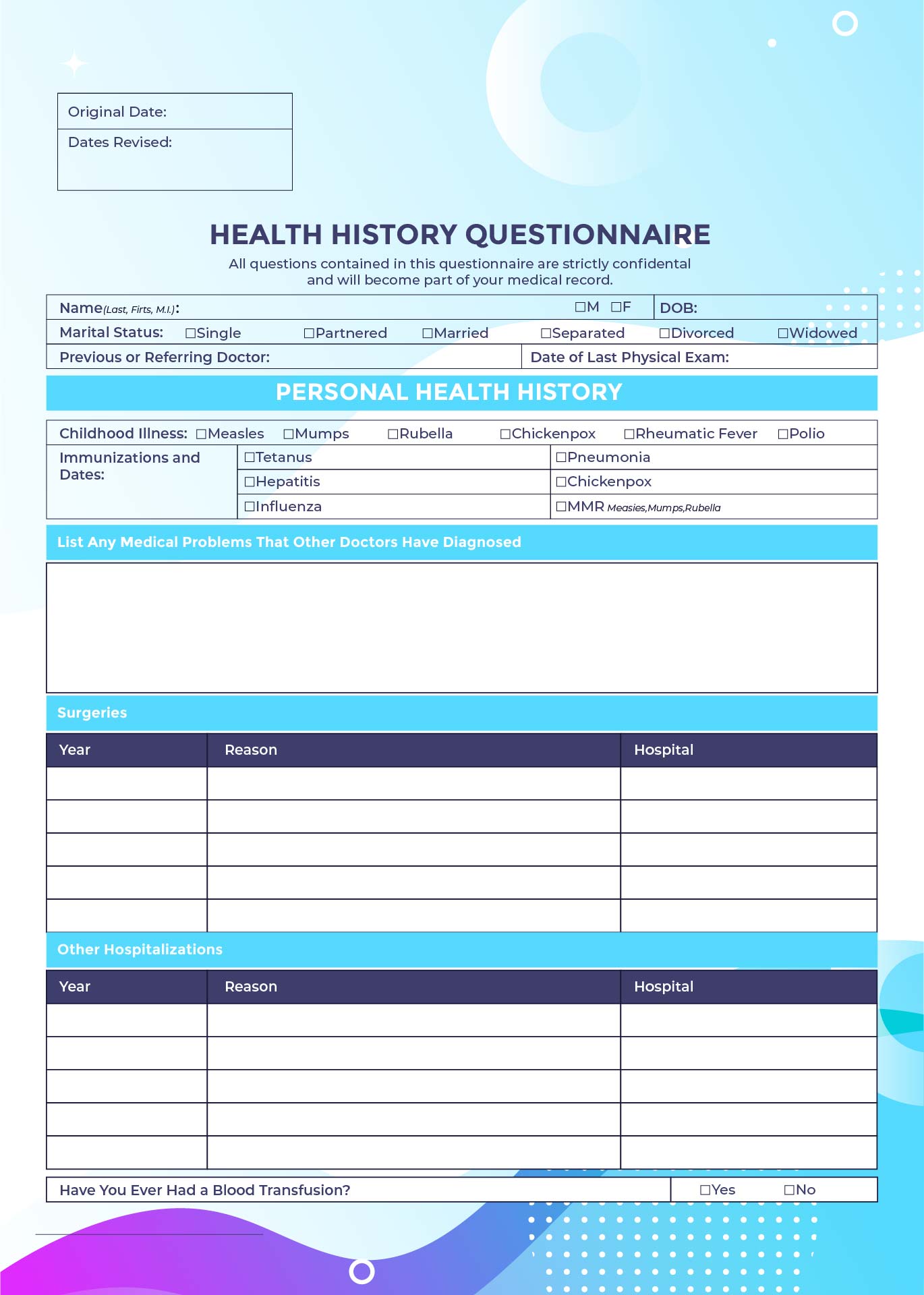 Printable Medical History Record Template