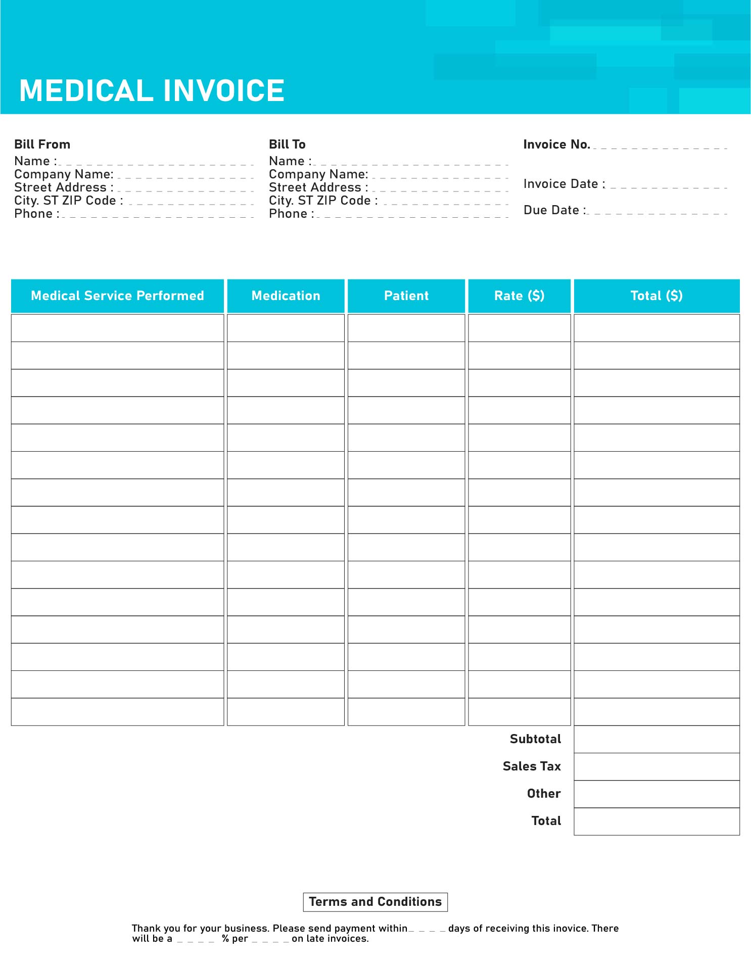 Printable Medical Itemized Receipt Template