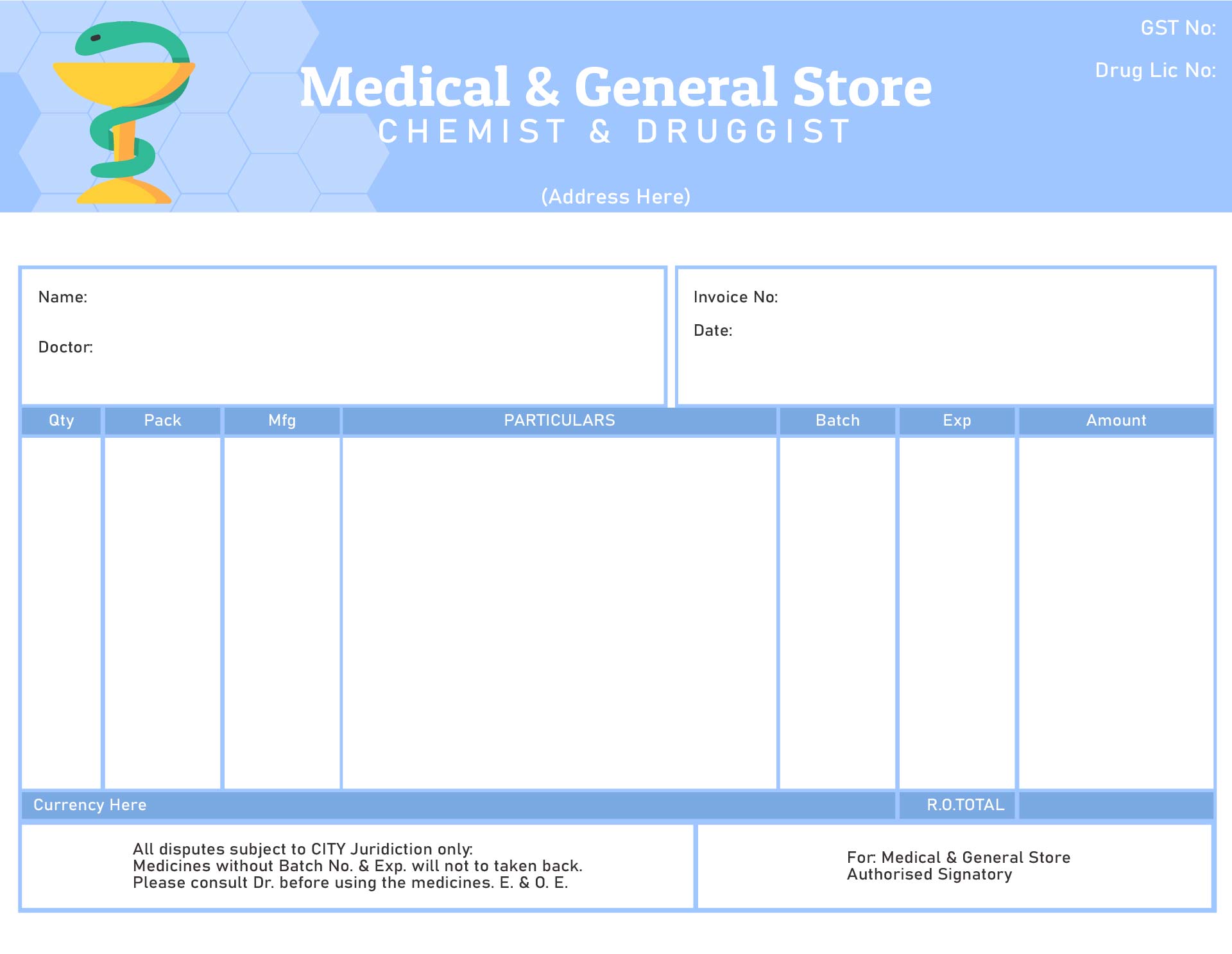 Printable Medical Store Cash Memo Receipt Template