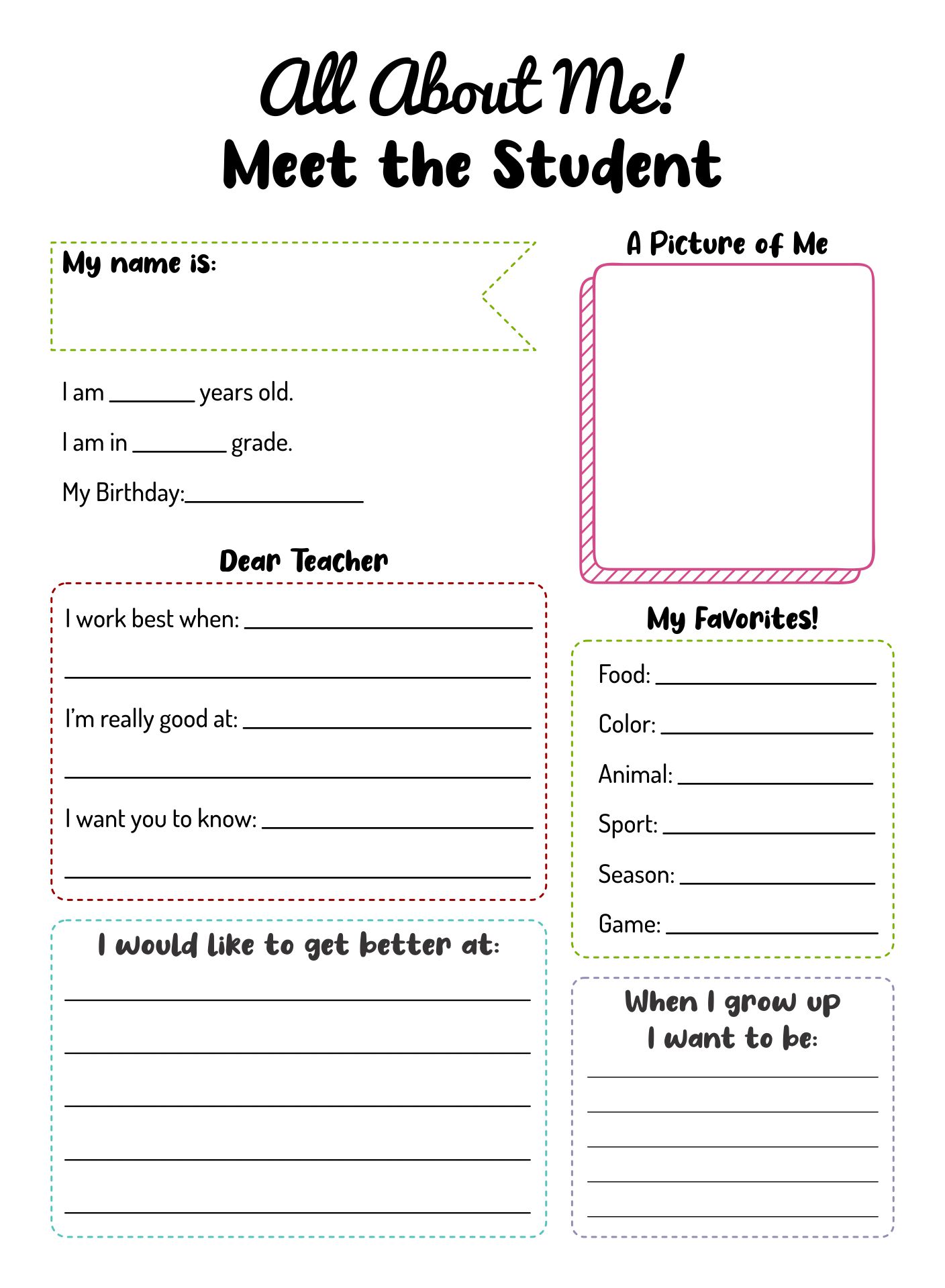 Printable Meet The Student All About Me Templates