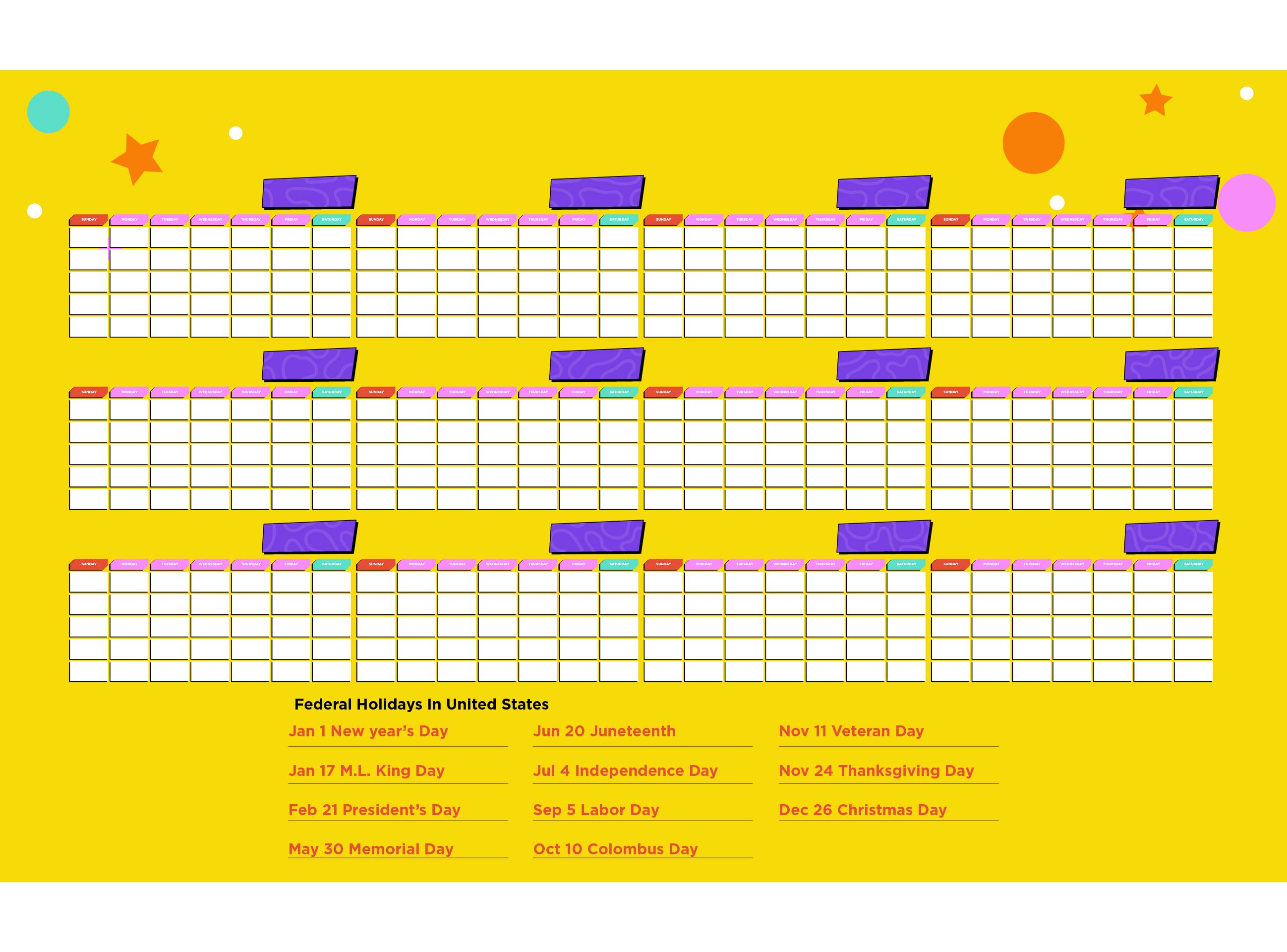 Printable Monthly Calendar With Holidays Template
