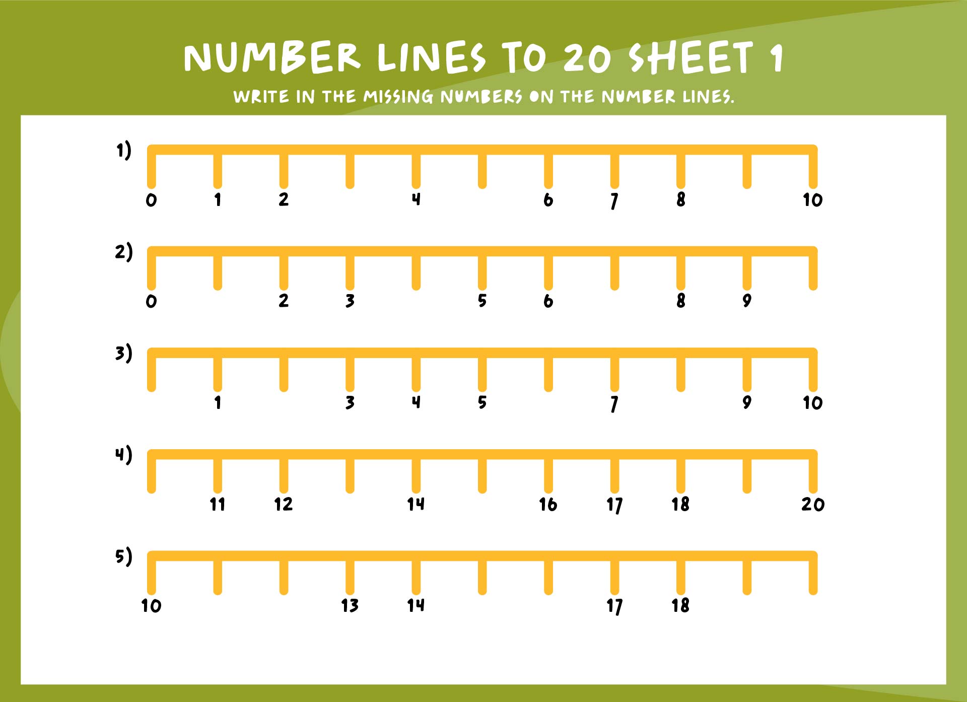 Printable Number Line To 20 Worksheets