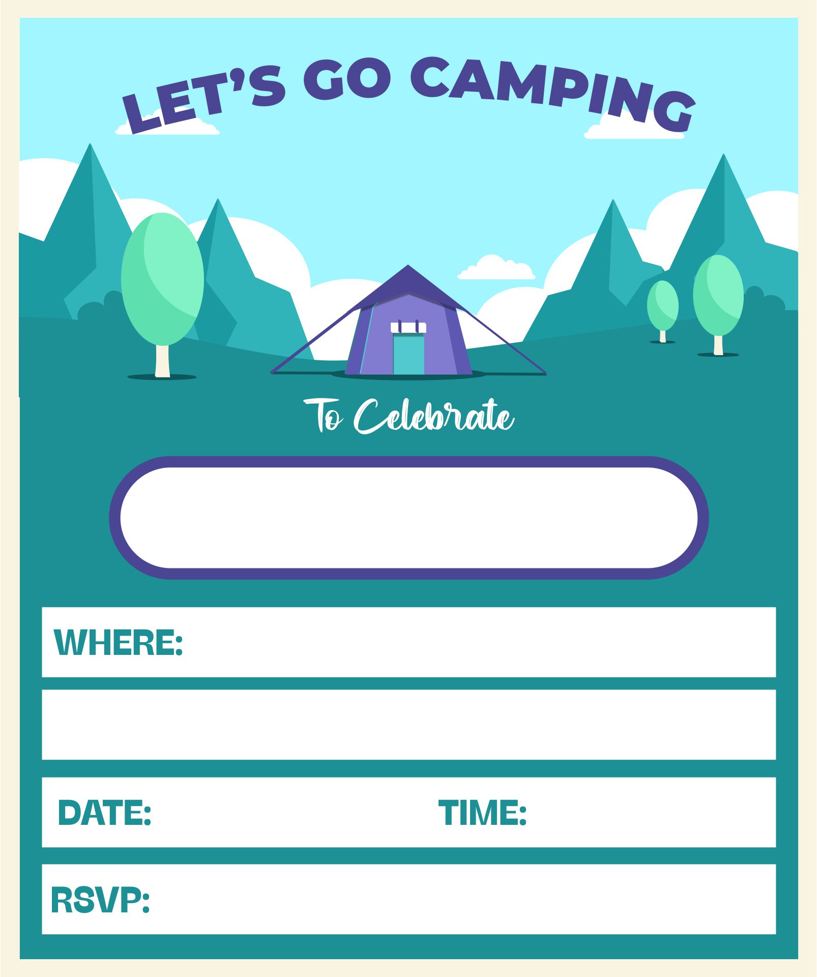Printable Outdoor Camping Birthday Invitation Templates
