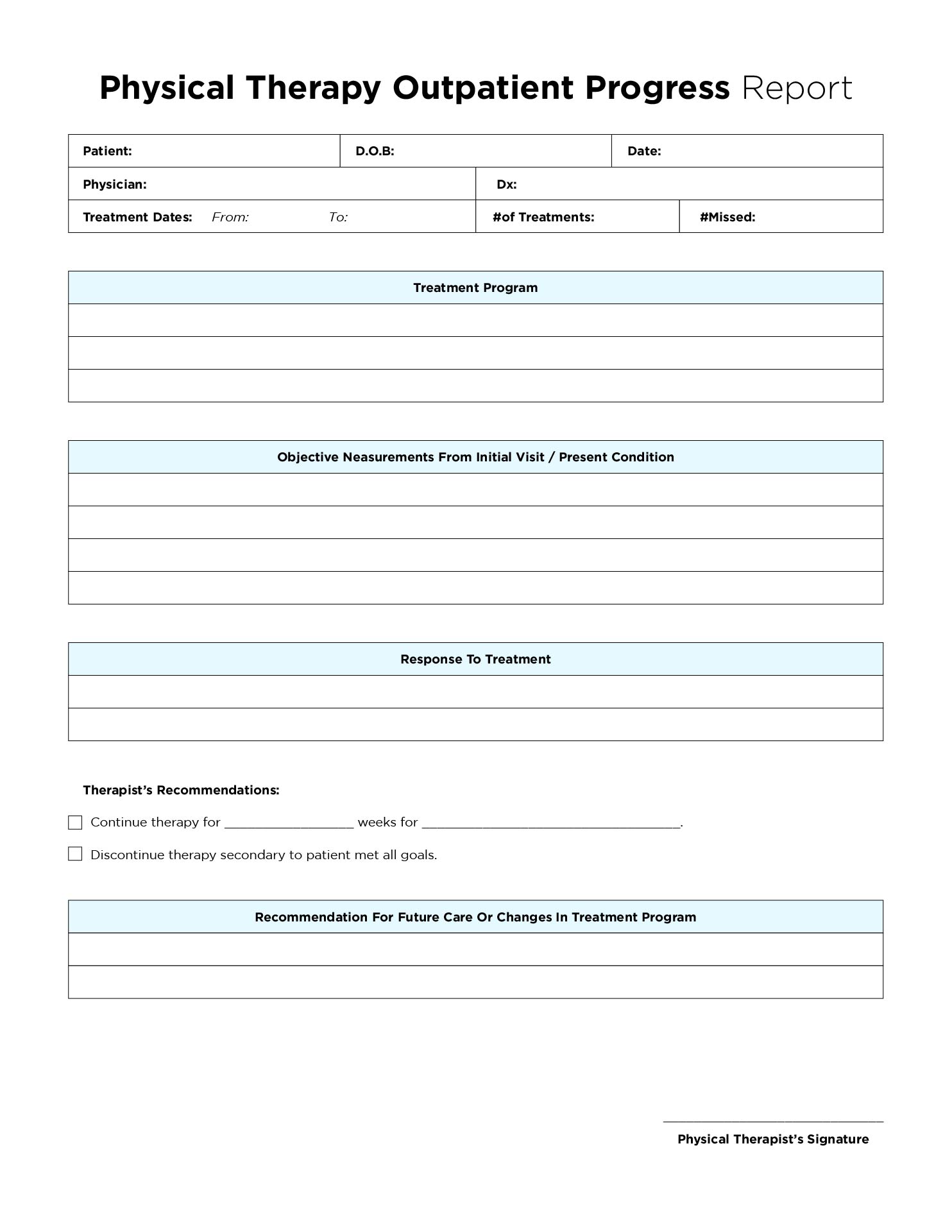 Printable Outpatient Physical Therapy Progress Report