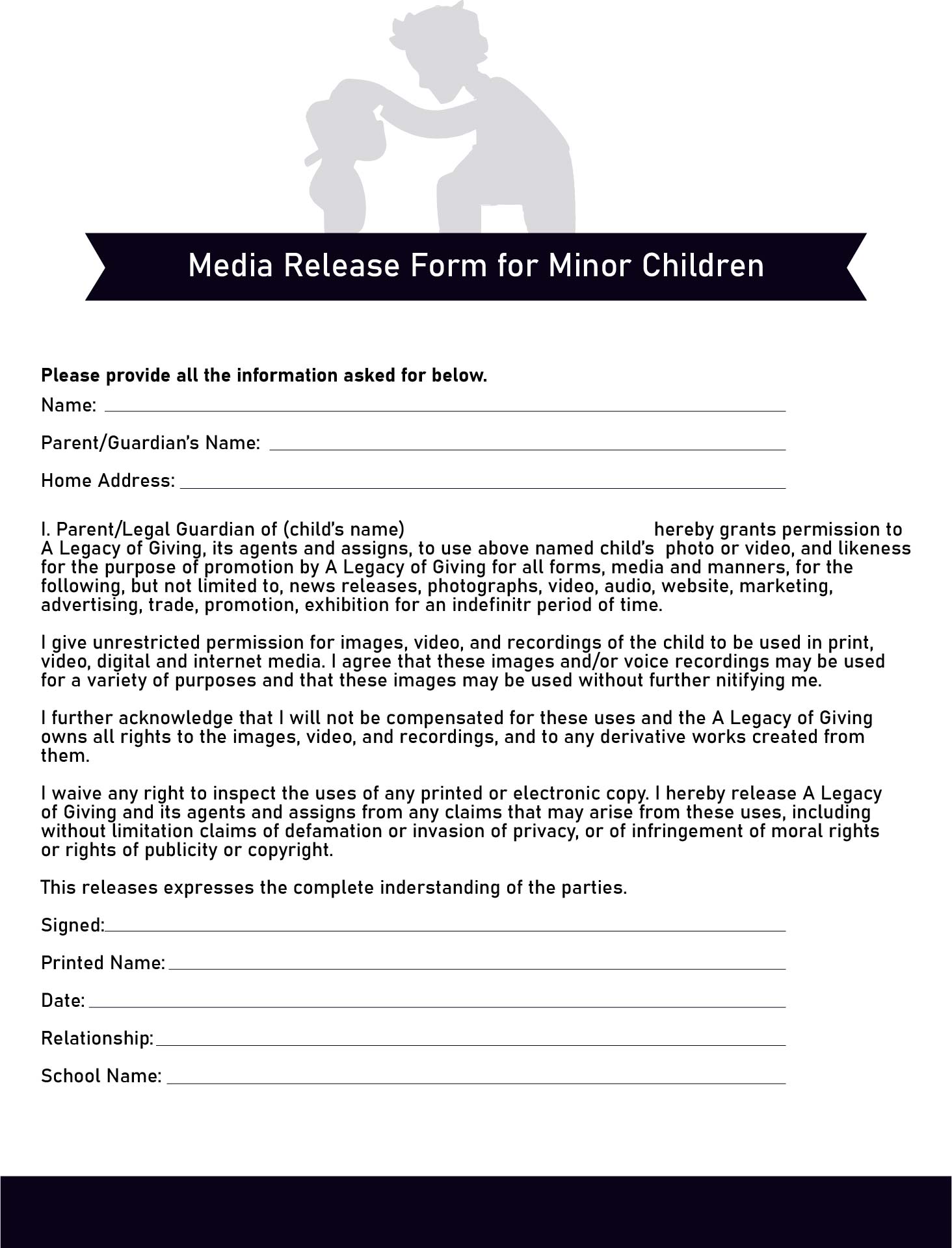 Printable Parental Consent Form Media Release Template