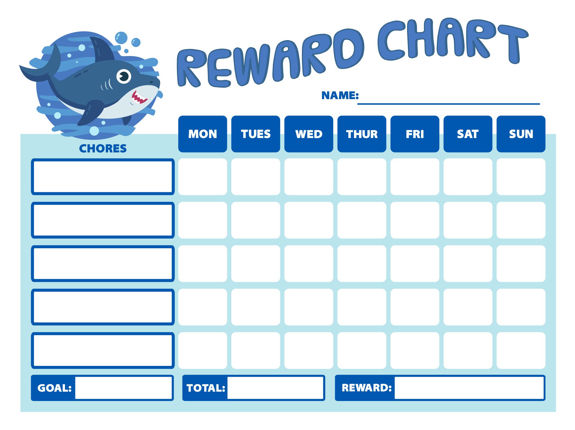 Printable Shark Reward Chart Template