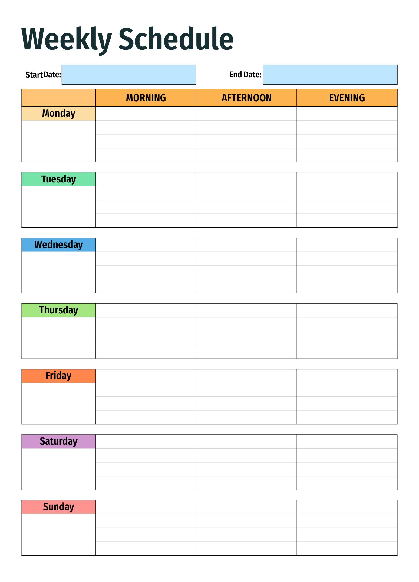 Printable Simple Weekly Schedule Template In Word