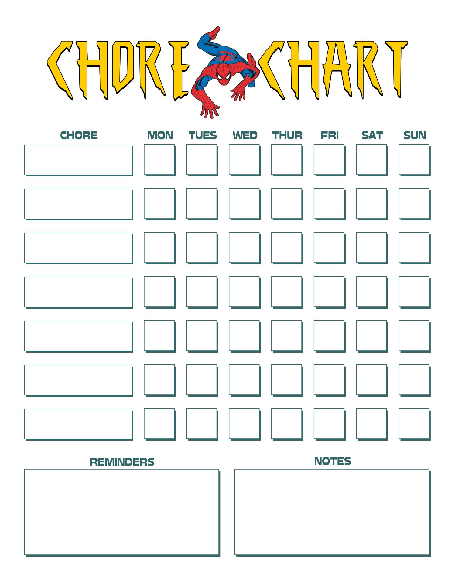 Printable Spiderman Chore Chart Template