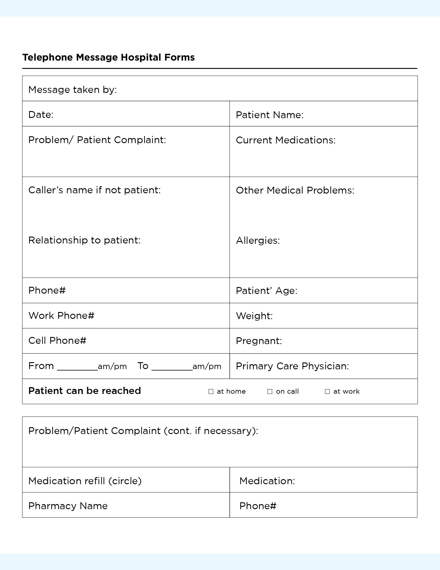 Printable Telephone Message Hospital Forms Templates