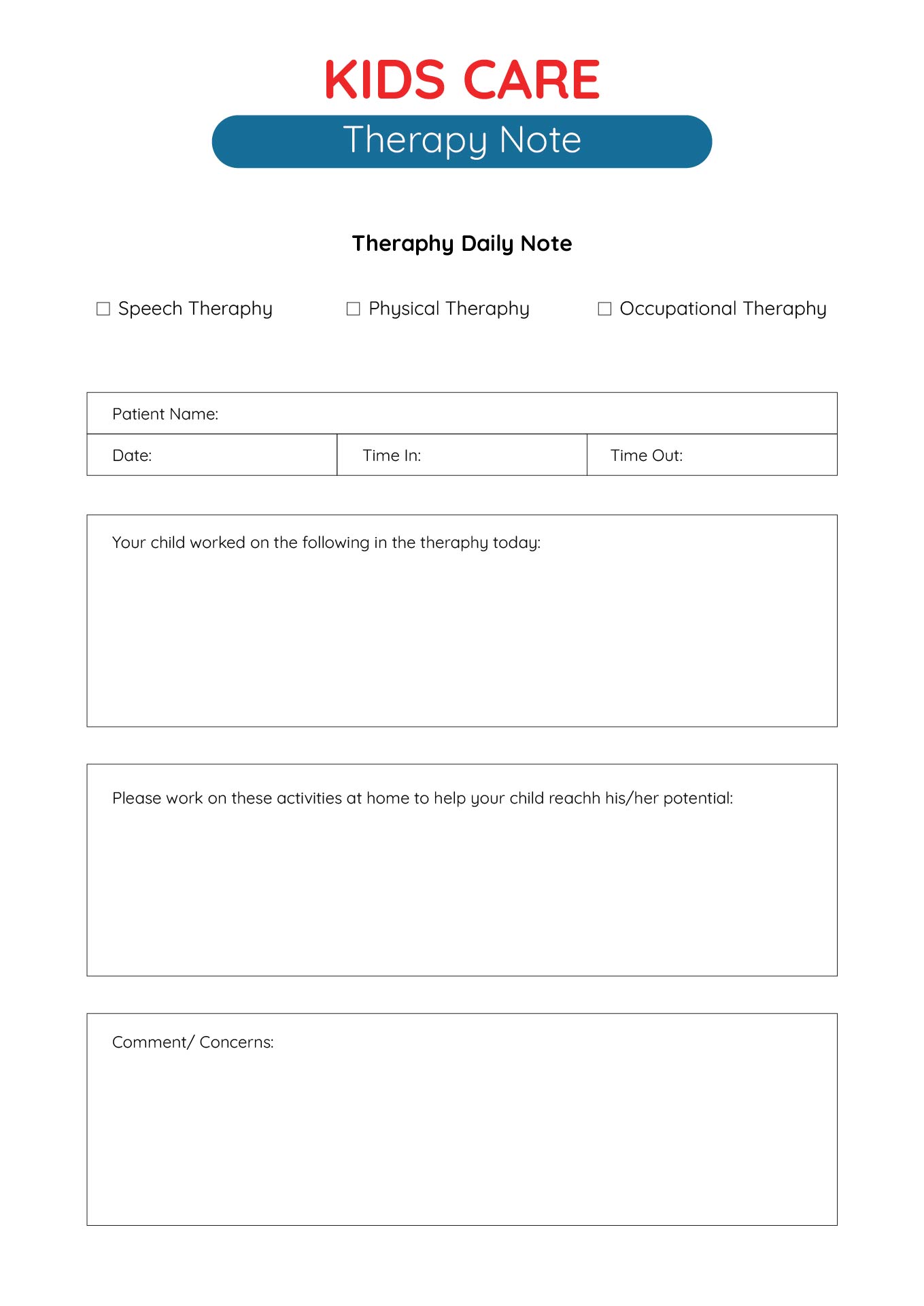 Printable Therapy Note Templates