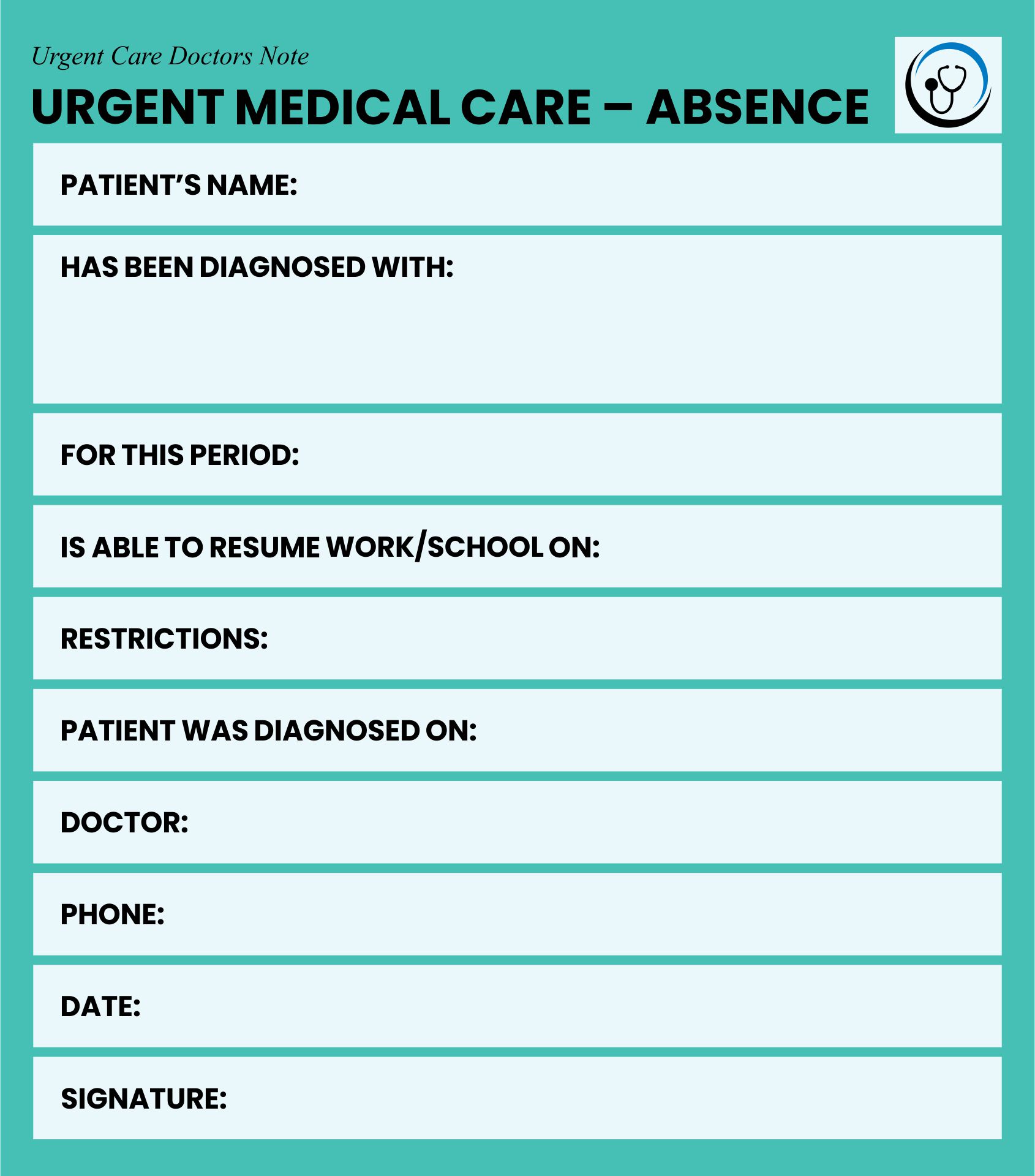 Printable Urgent Care Doctors Note Templates