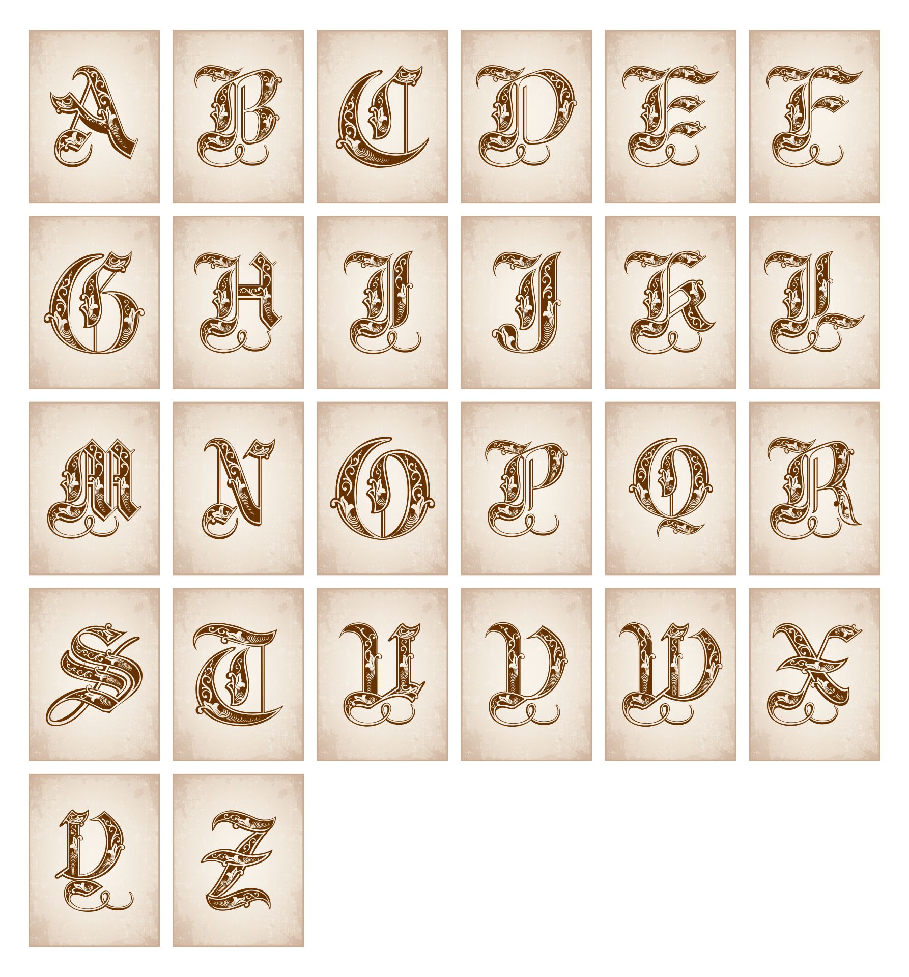 Collection of vintage style Paper Letters. Alphabet letters