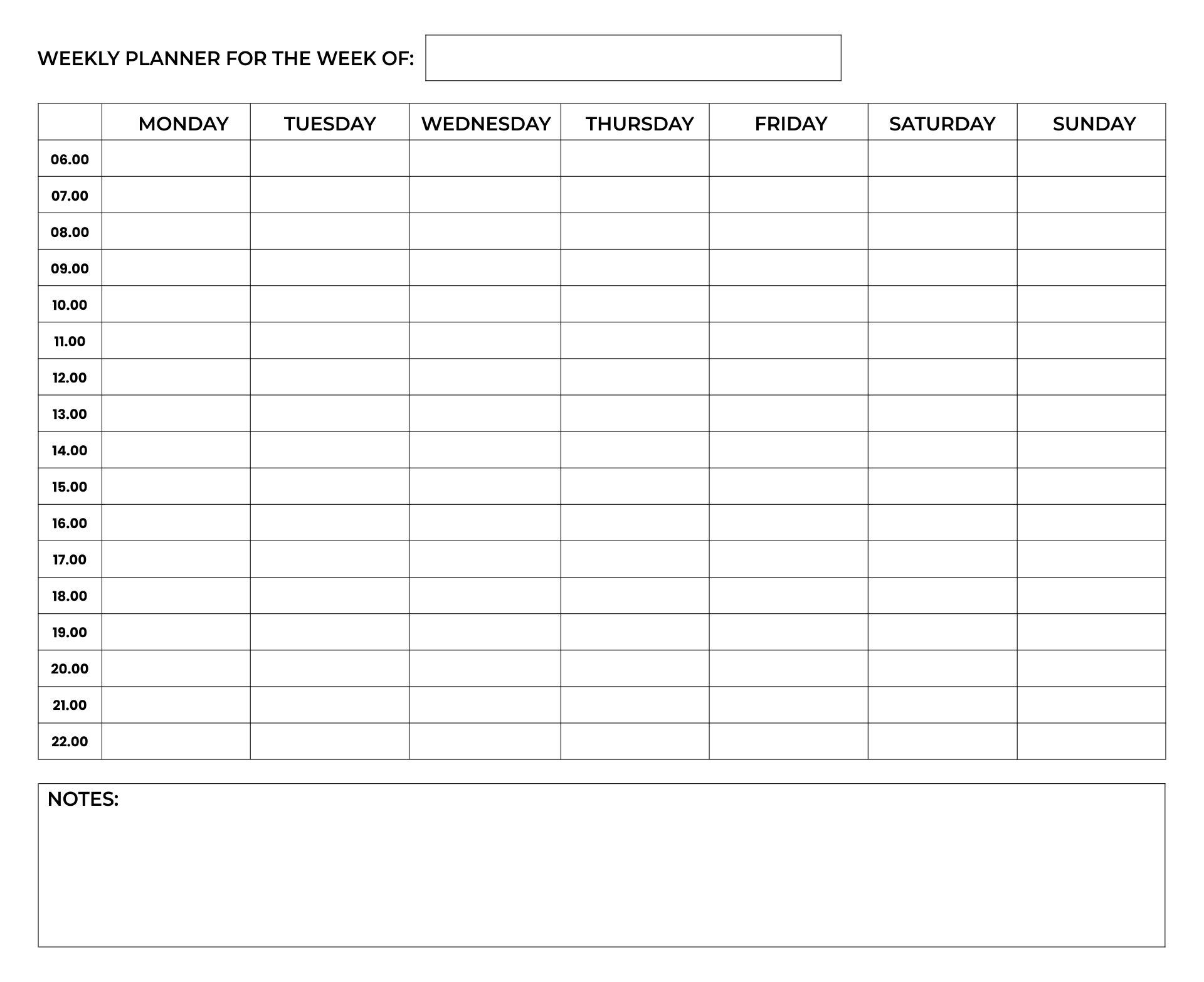 Printable Weekly-Hourly-Daily Planner