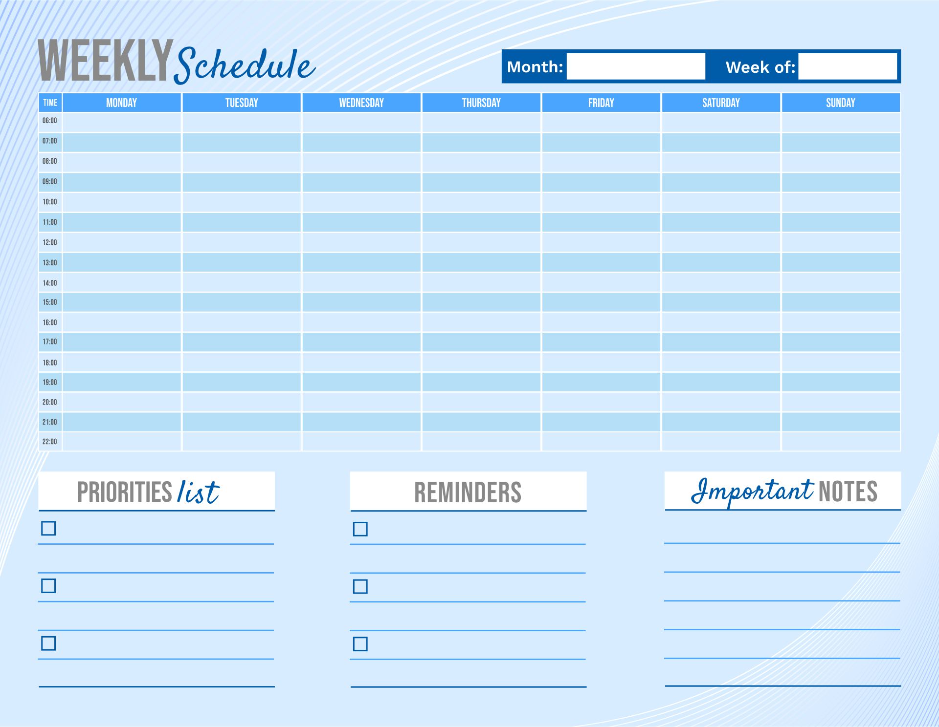 Printable Weekly Hourly Planner Templates
