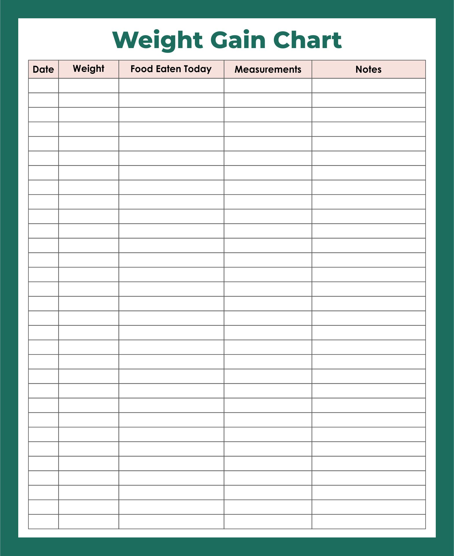 Printable Weight Gain Chart Template