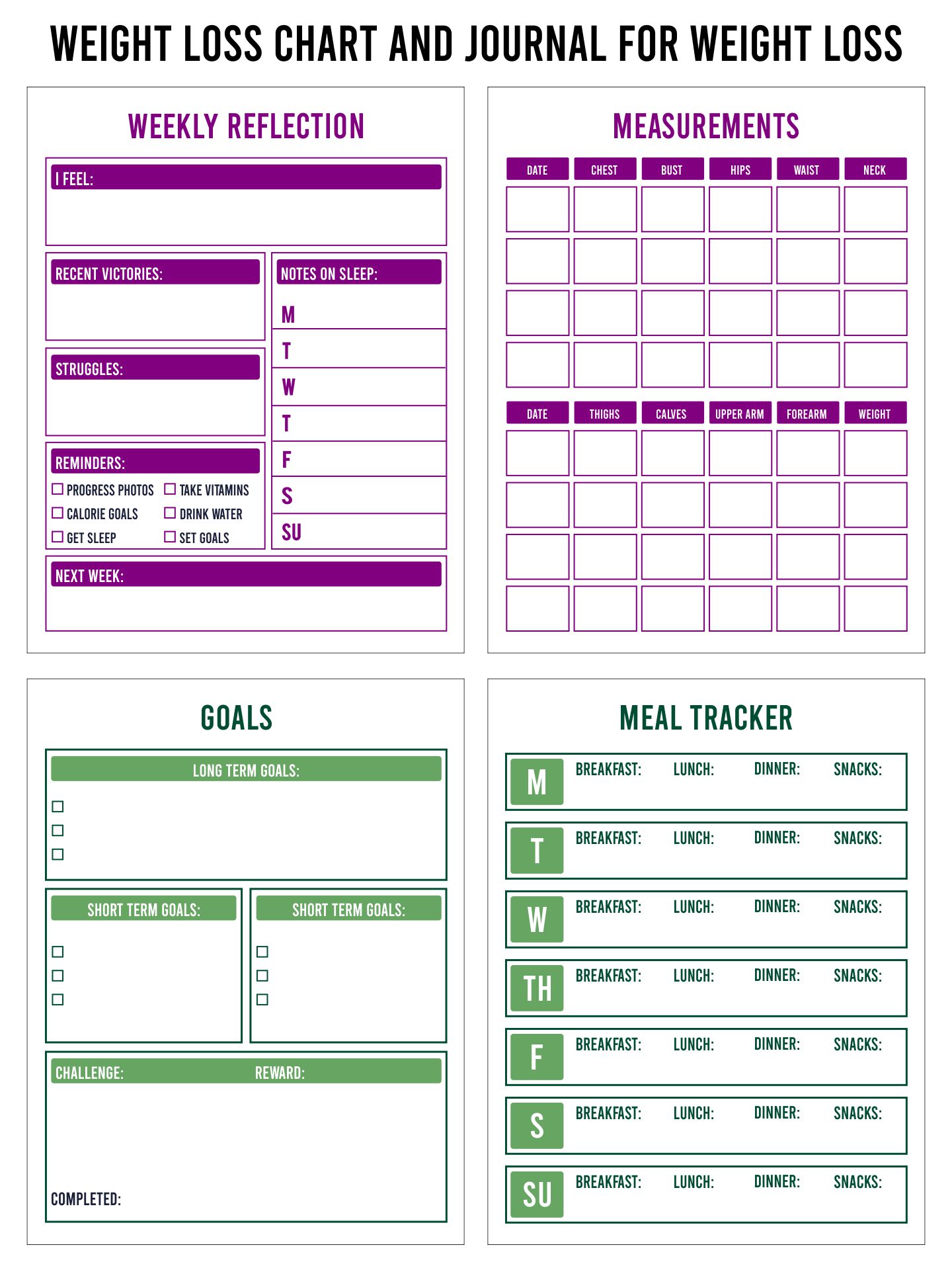 Printable Weight Loss Chart And Journal For Weight Loss Success