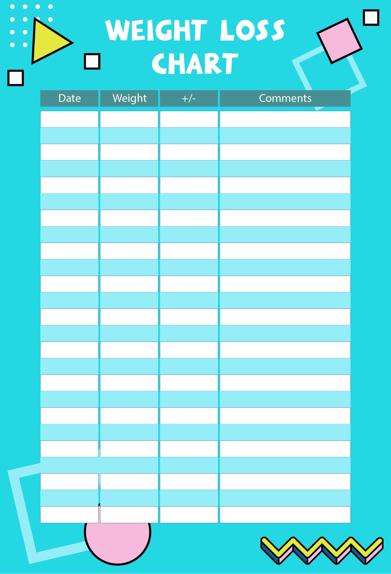 Printable Weight Loss Charts & Goal Trackers Template
