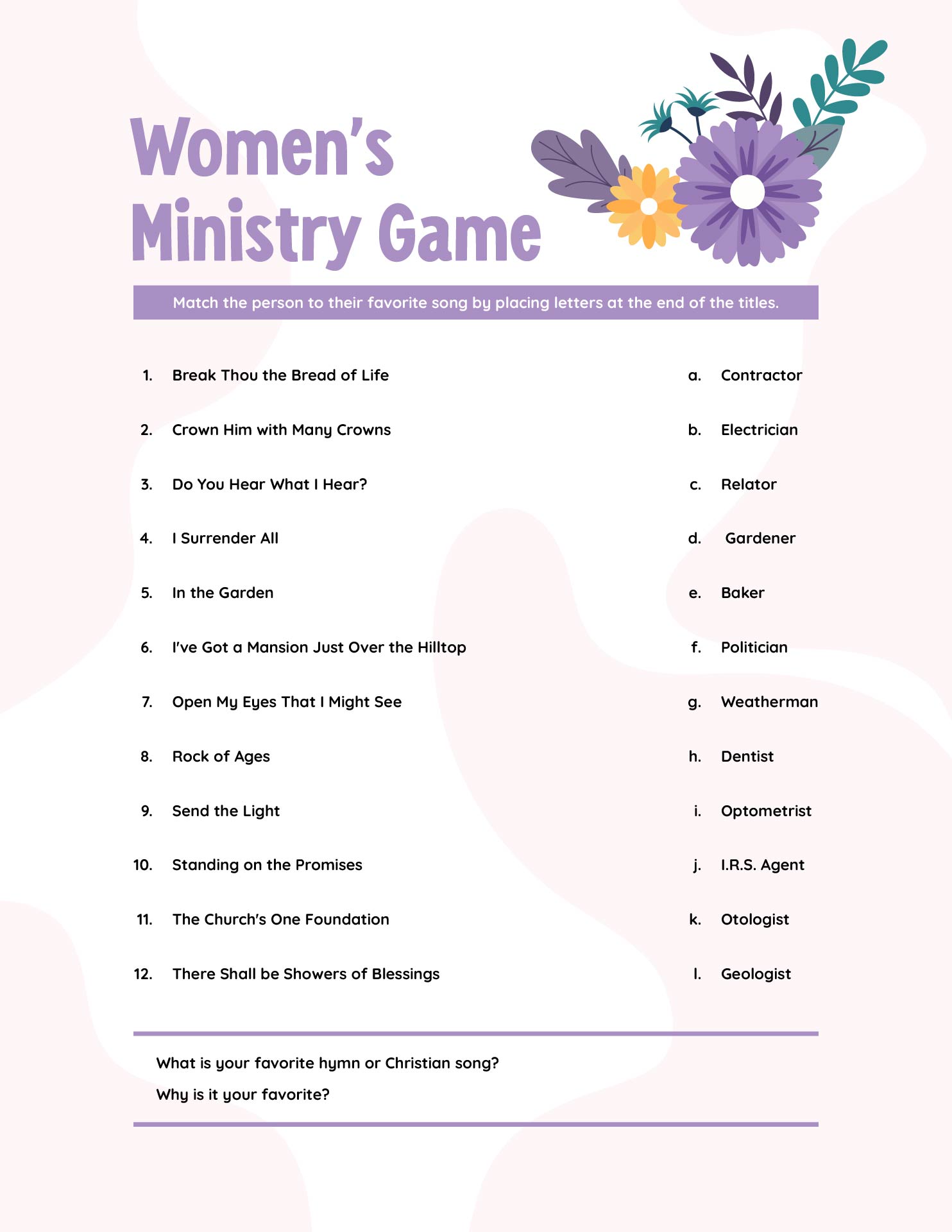 Printable Womens Ministry Games
