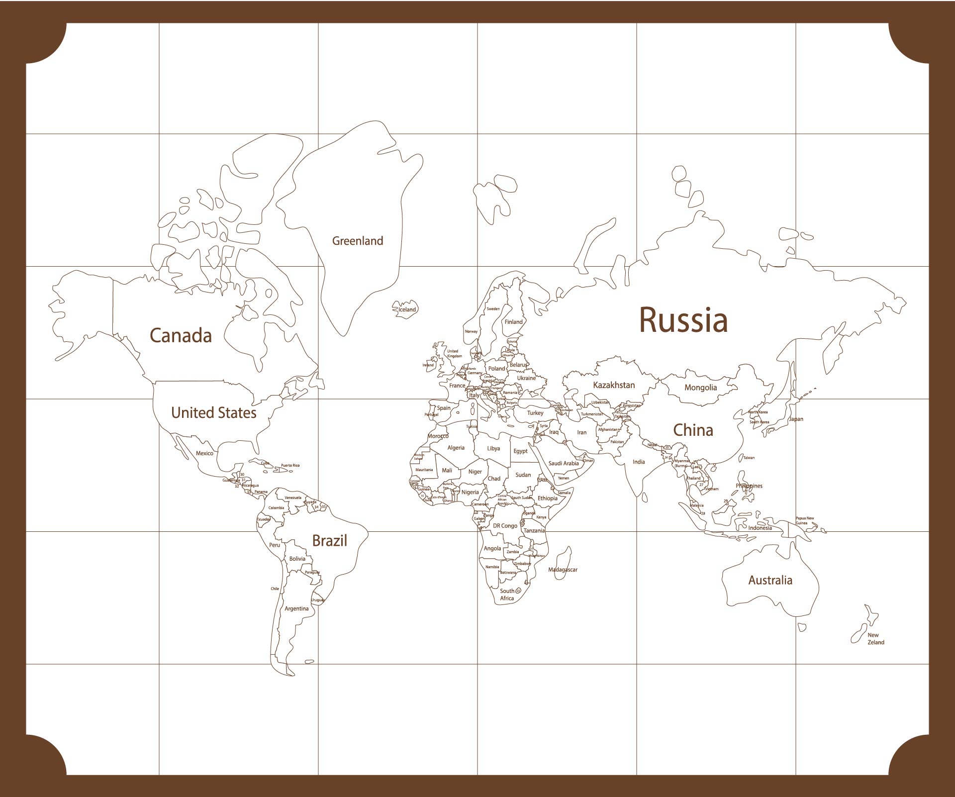 Printable World Map With Country Borders Template