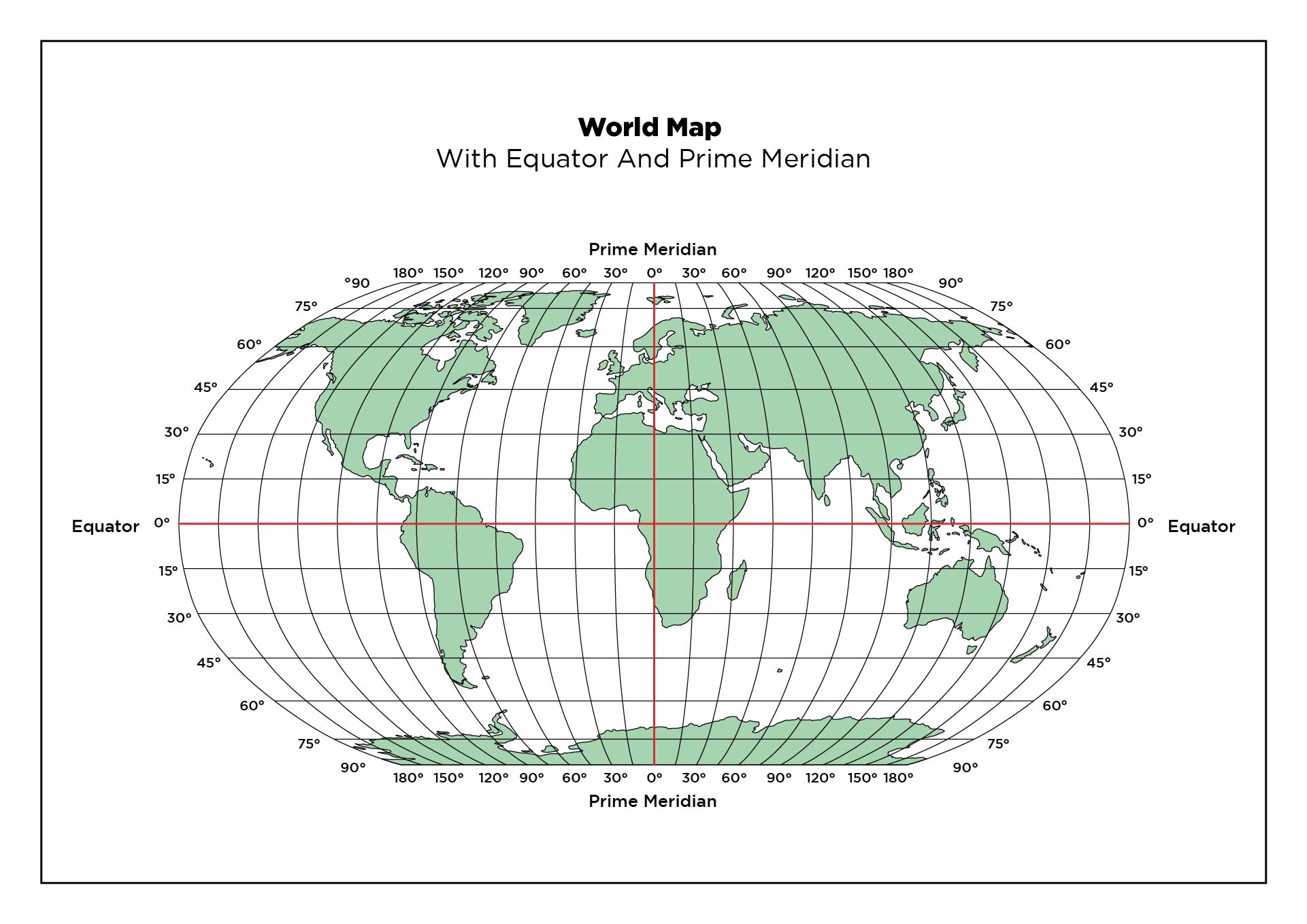 Printable World Map With Equator And Prime Meridian