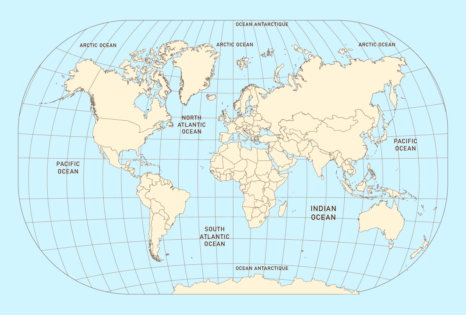Printable World Map With Ocean Boundaries