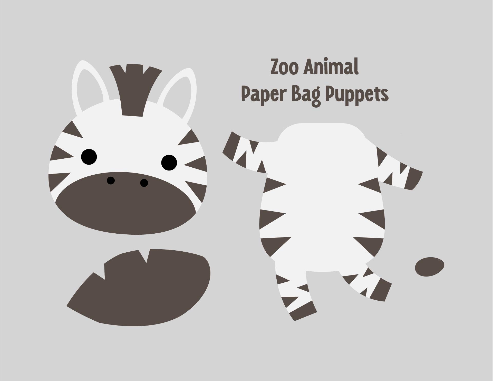 Printable Zoo Animal Paper Bag Puppets Zebra