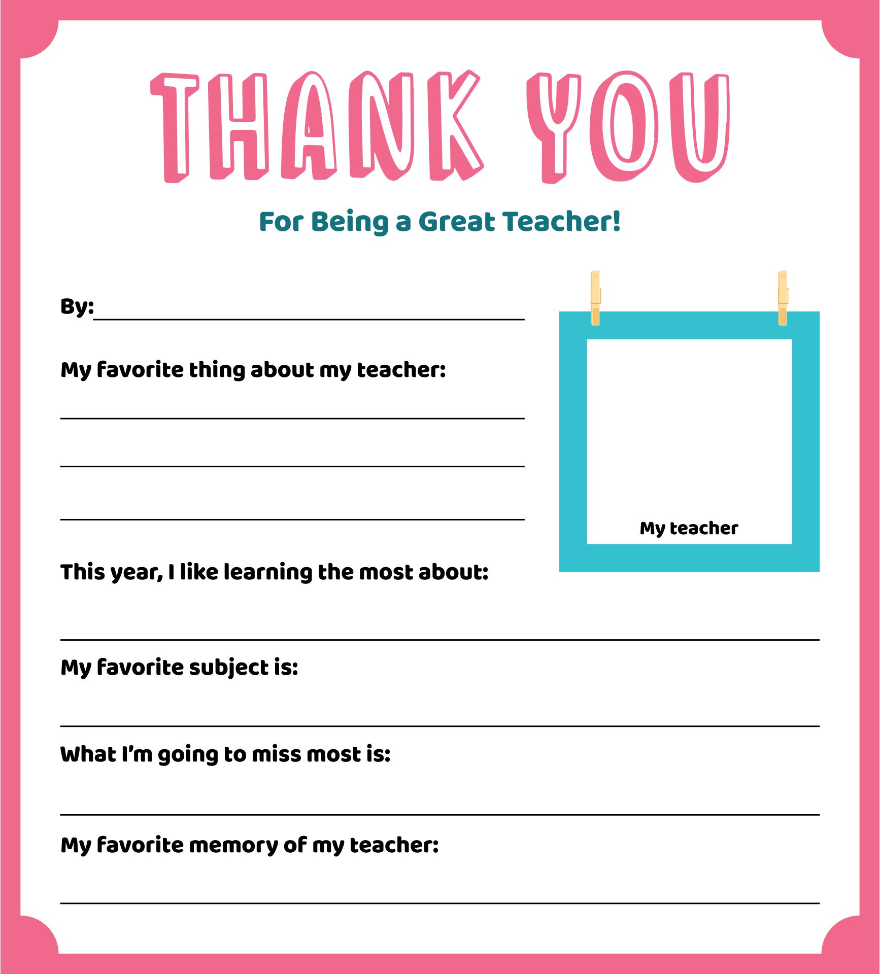 Teacher Appreciation Printable Letter