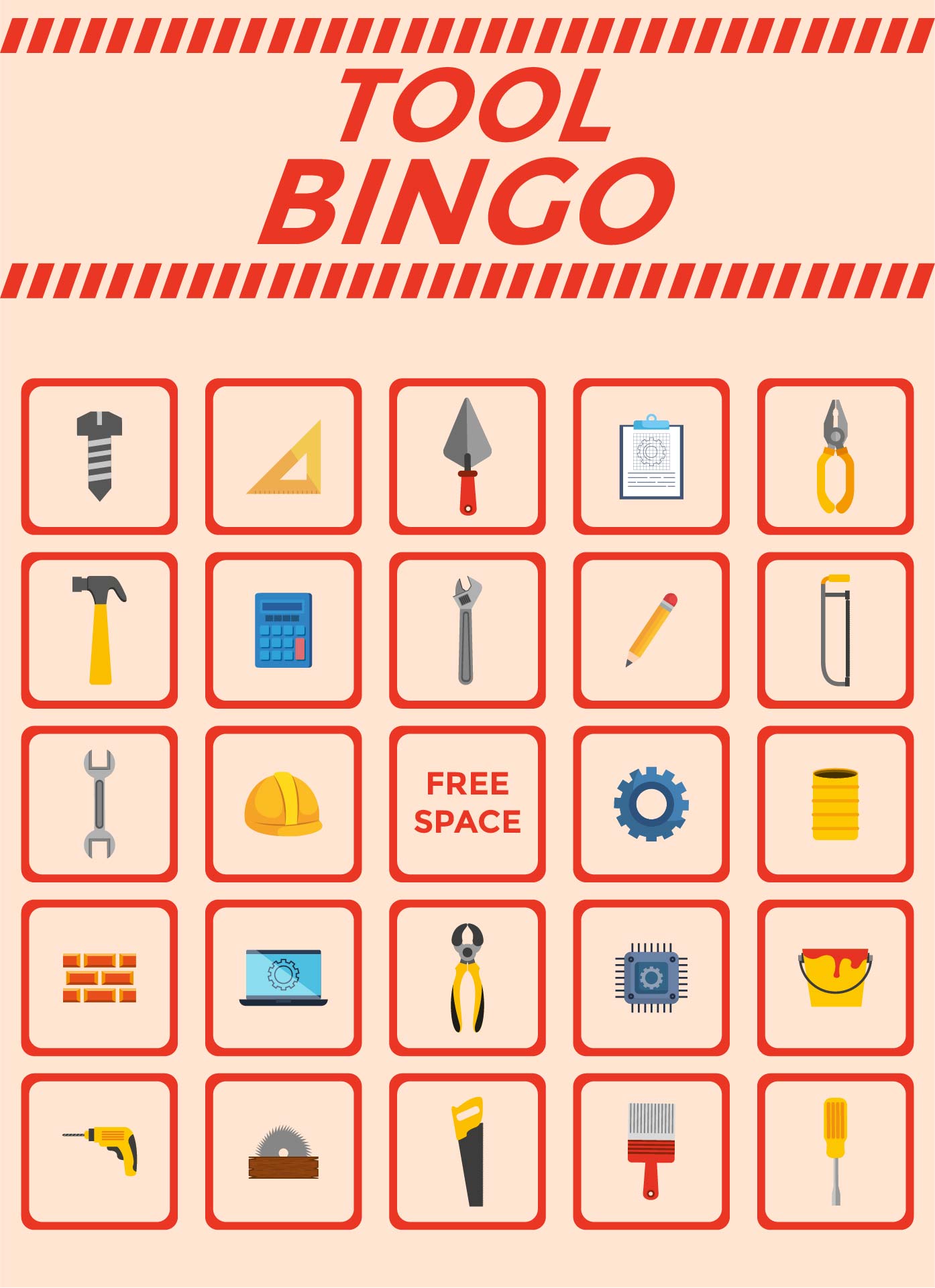 Tool Bingo Game Printable