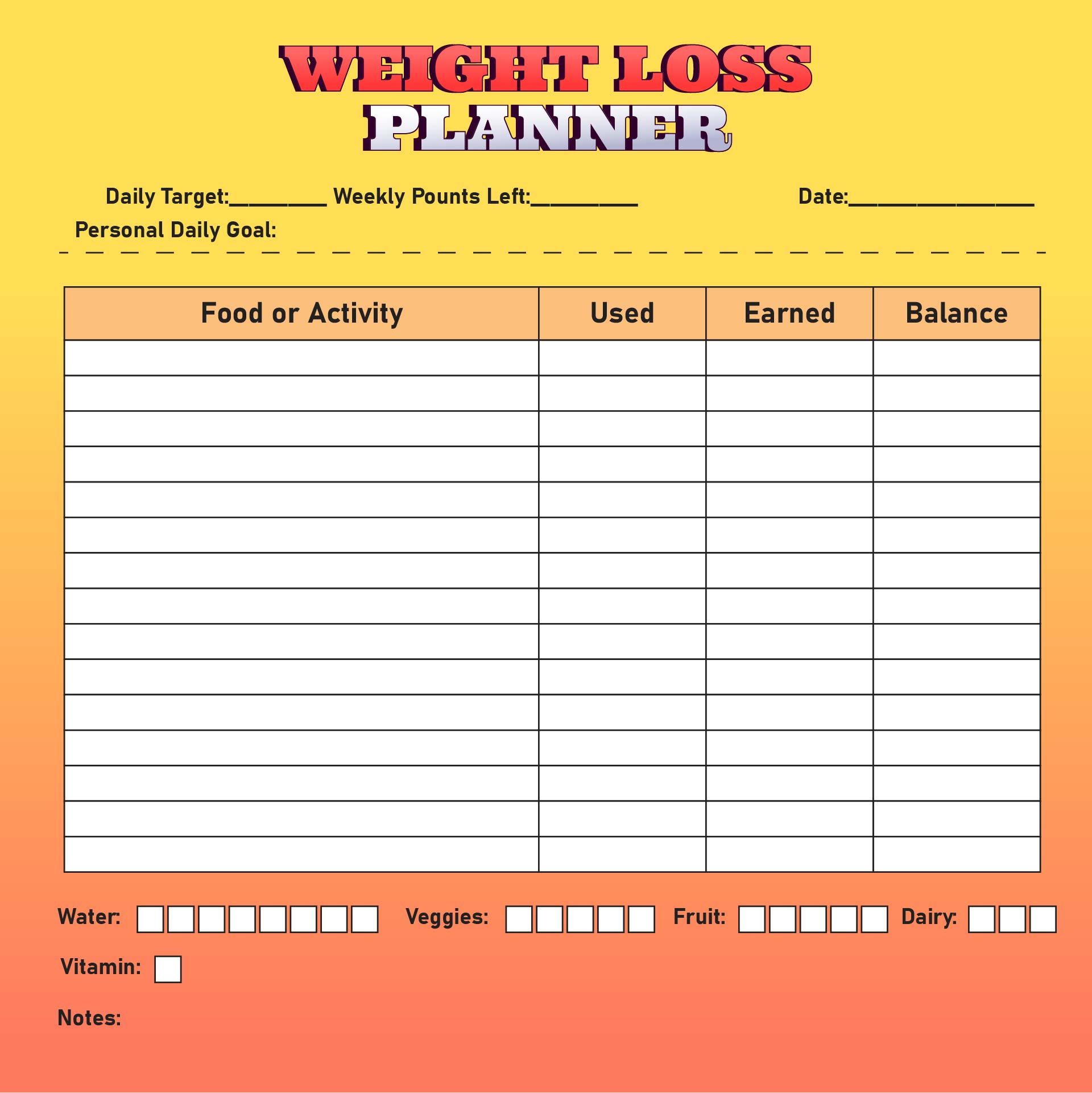 Weight Loss Planner Printable