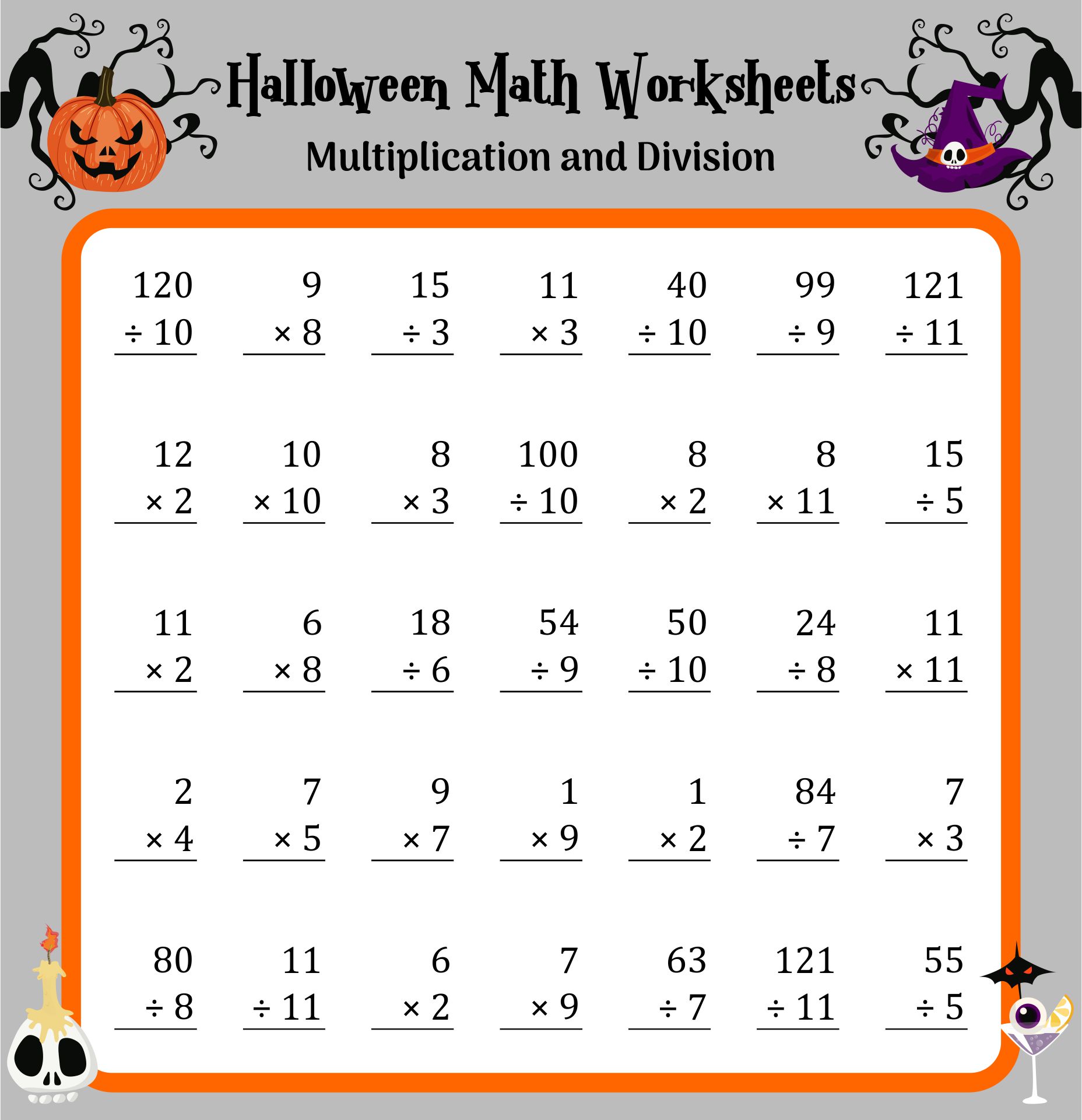 3rd Grade Halloween Math Worksheets Printable Multiplication And Division
