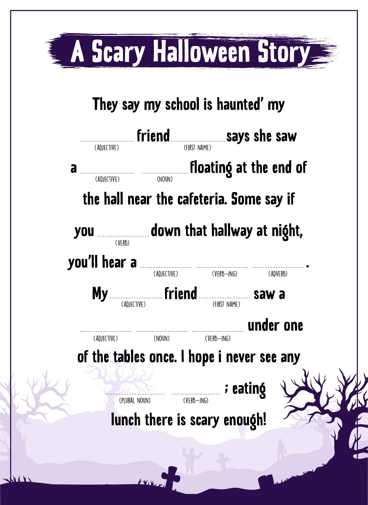 A Scary Halloween Story Word Game Printable